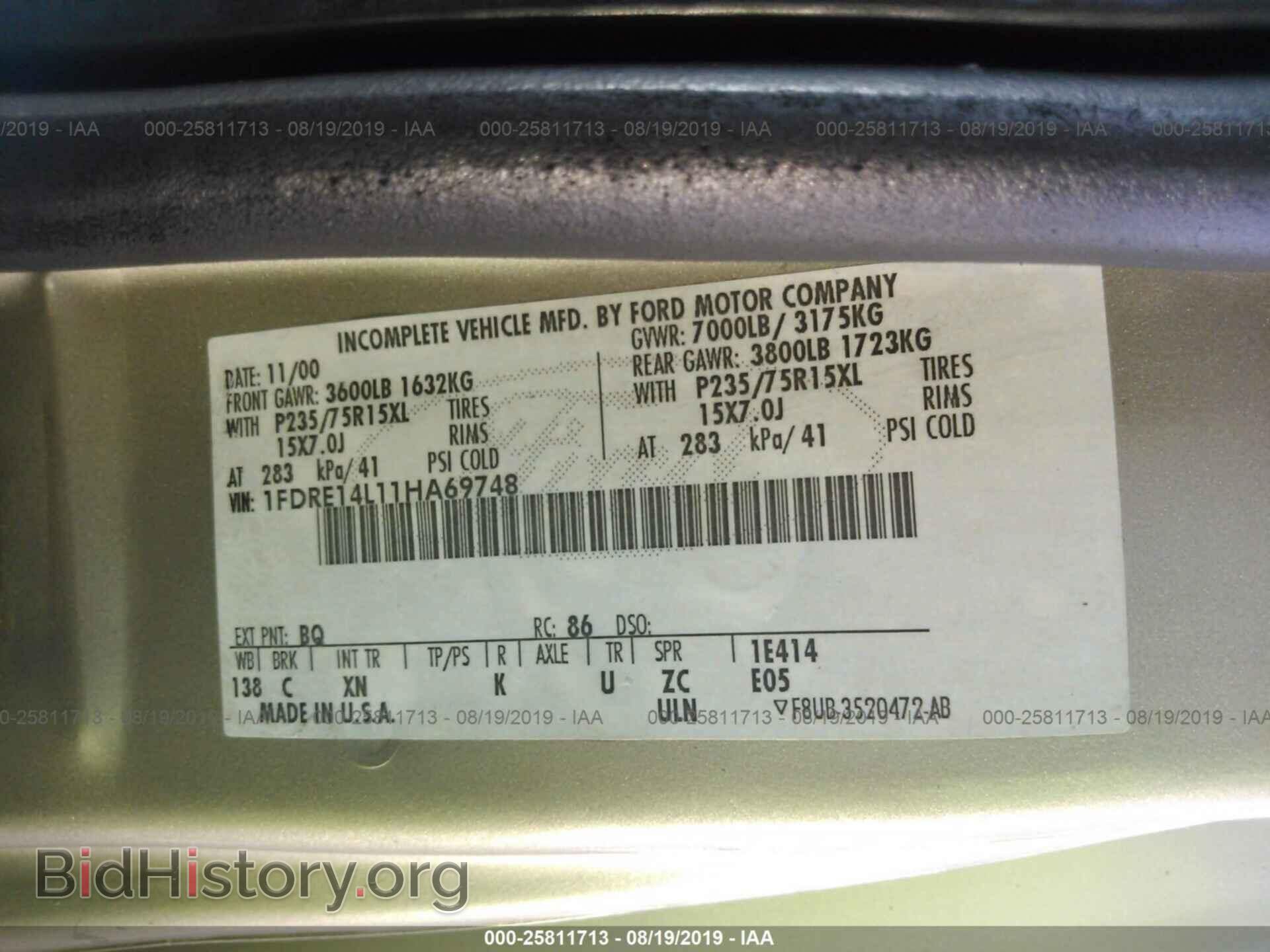 2001 FORD ECONOLINE - VIN: 1FDRE14L11HA69748 - Фото 9