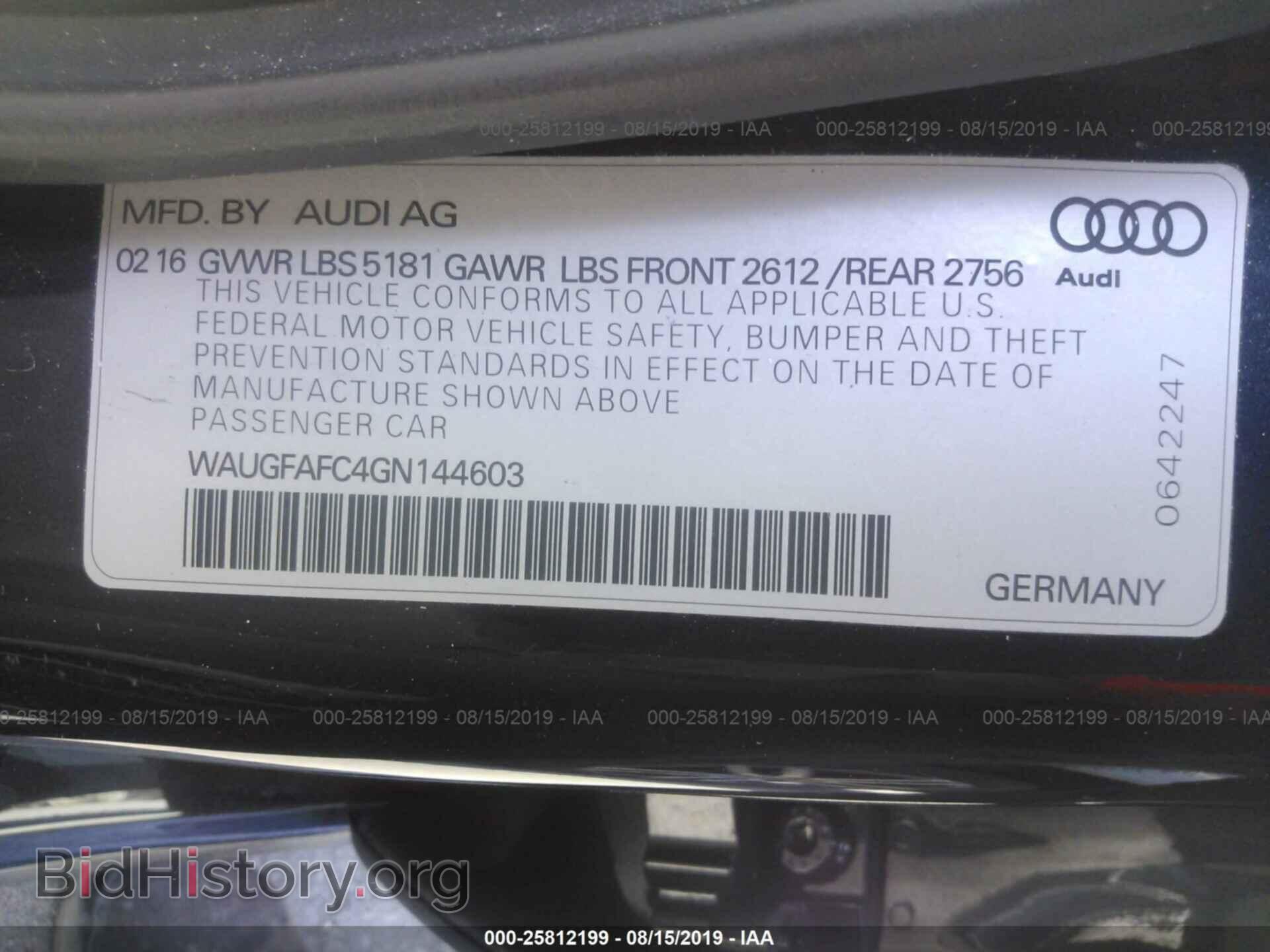 2016 AUDI A6 - VIN: WAUGFAFC4GN144603 - Фото 9