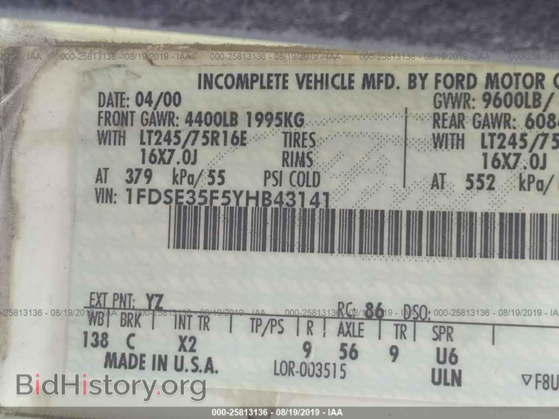 2000 FORD ECONOLINE - VIN: 1FDSE35F5YHB43141 - Фото 9