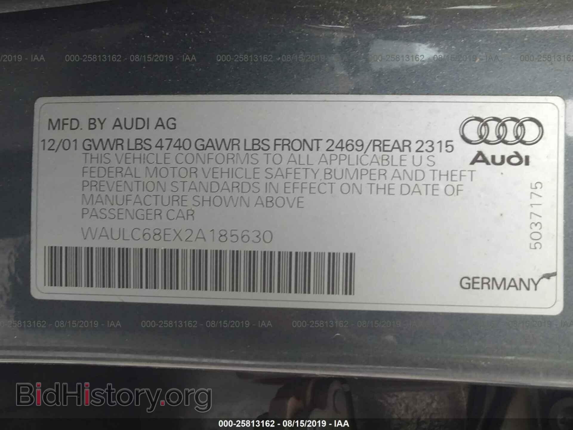 2002 AUDI A4 - VIN: WAULC68EX2A185630 - Photo 9