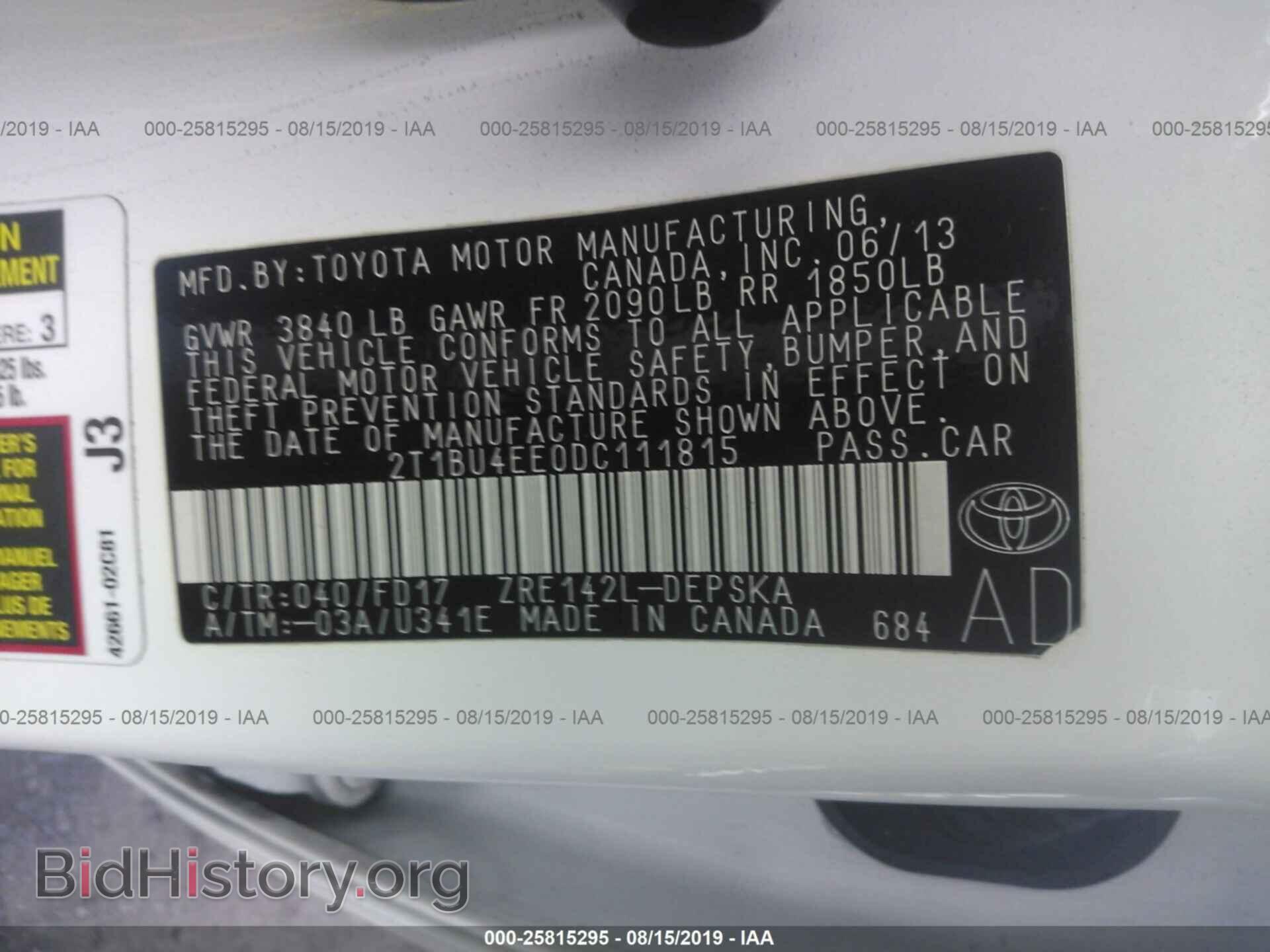 2013 TOYOTA COROLLA - VIN: 2T1BU4EE0DC111815 - Фото 9