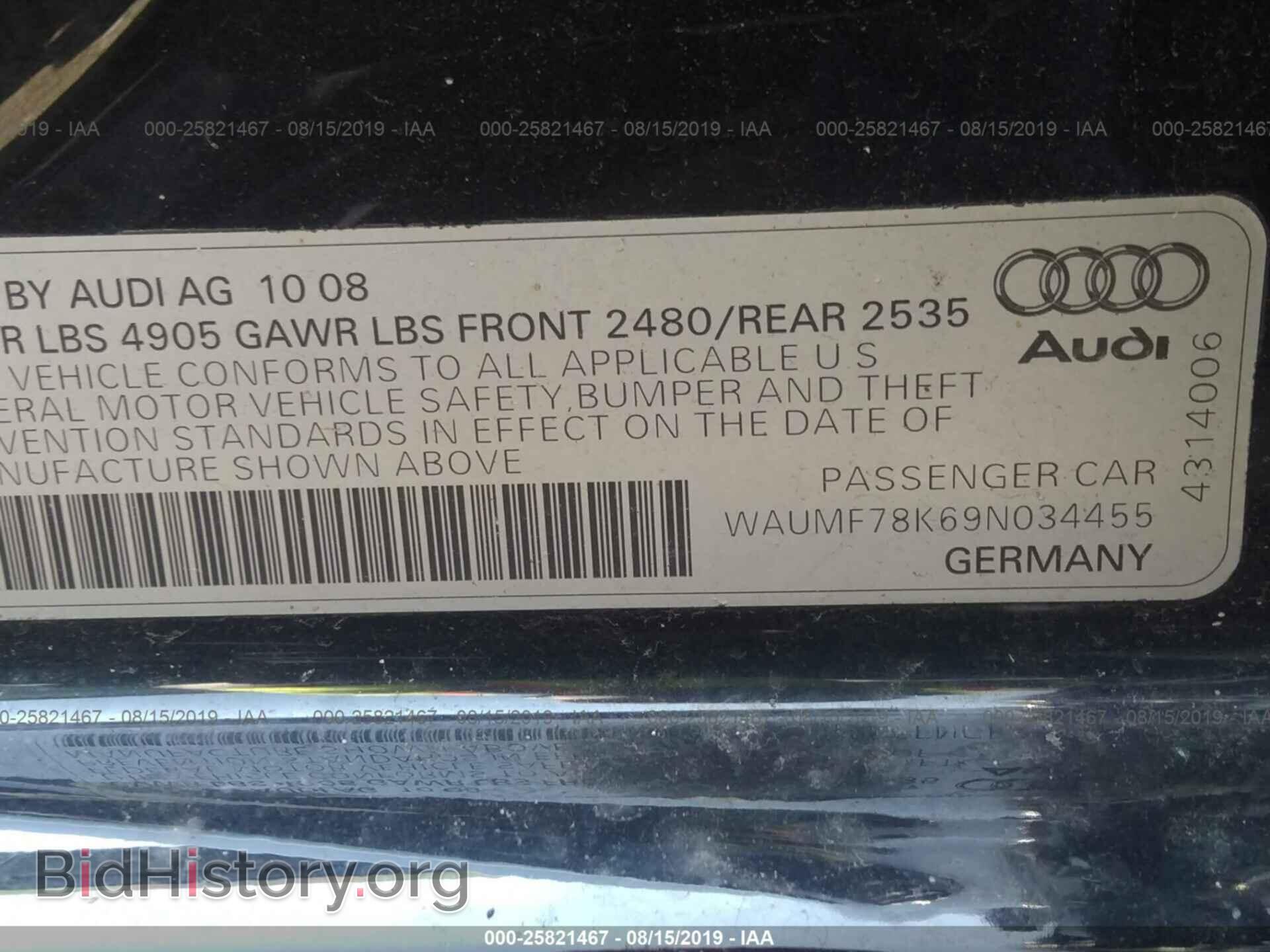 2009 AUDI A4 - VIN: WAUMF78K69N034455 - Фото 9