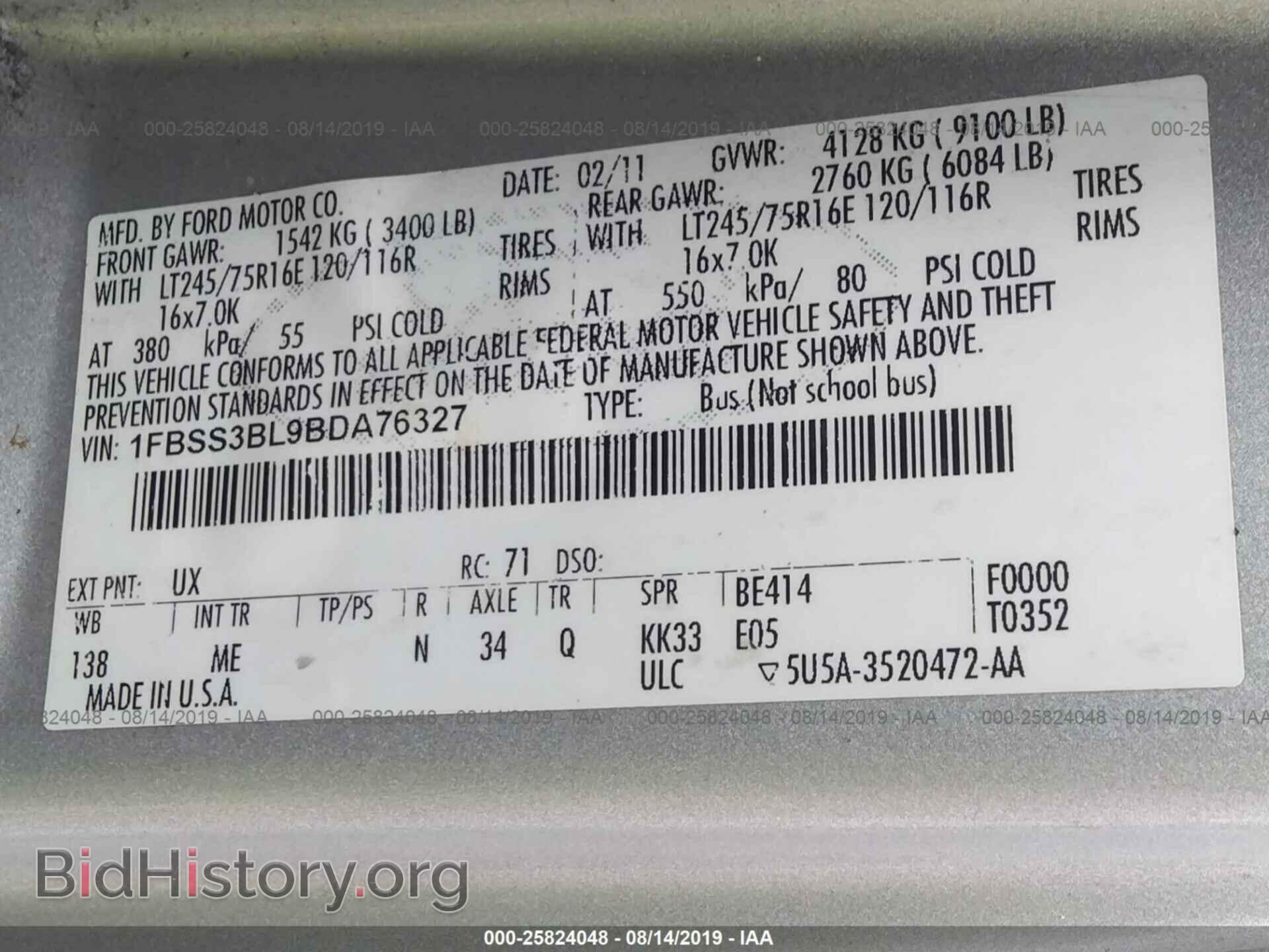 2011 FORD ECONOLINE - VIN: 1FBSS3BL9BDA76327 - Фото 9