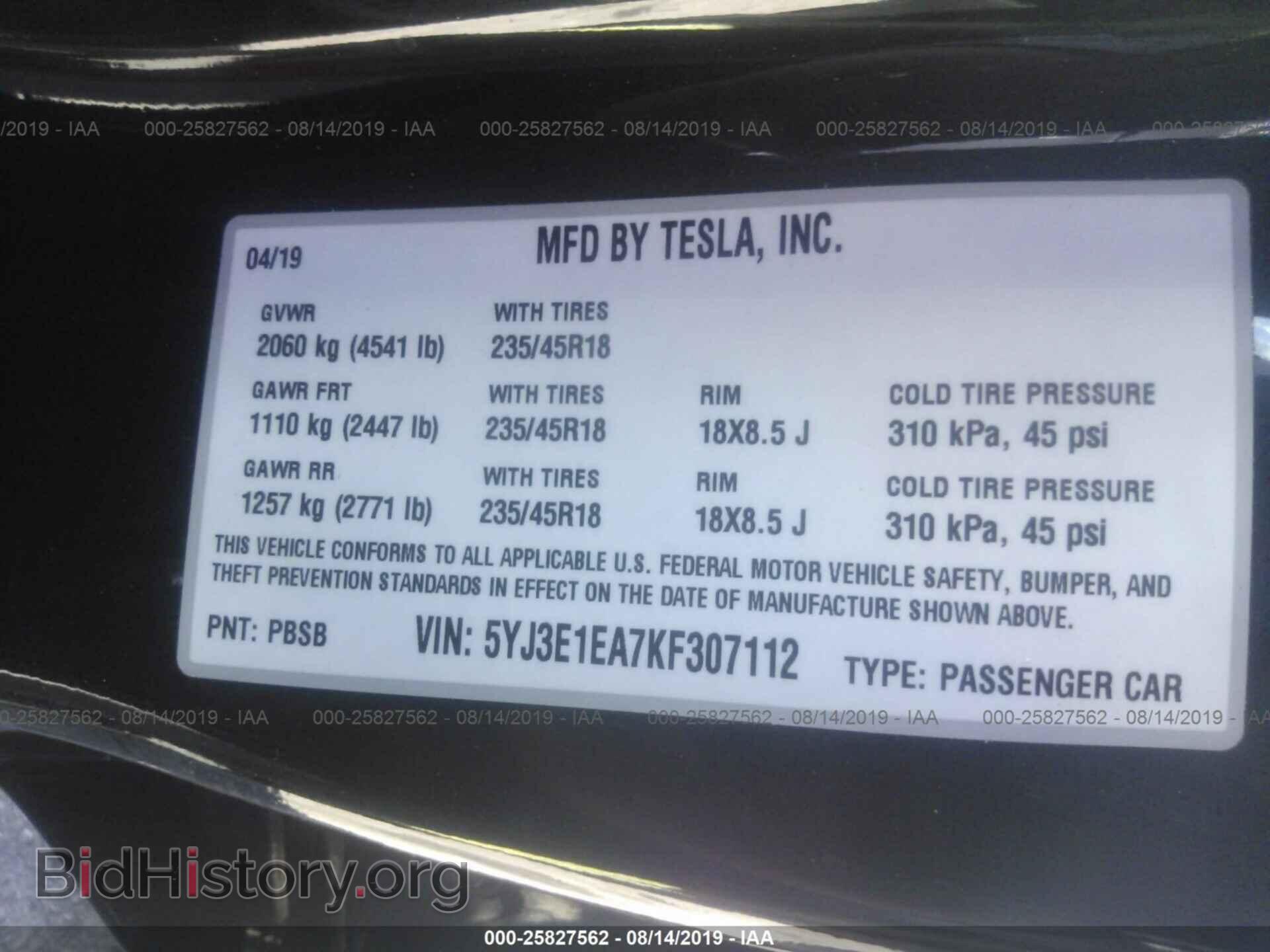 2019 TESLA MODEL 3 - VIN: 5YJ3E1EA7KF307112 - Photo 9