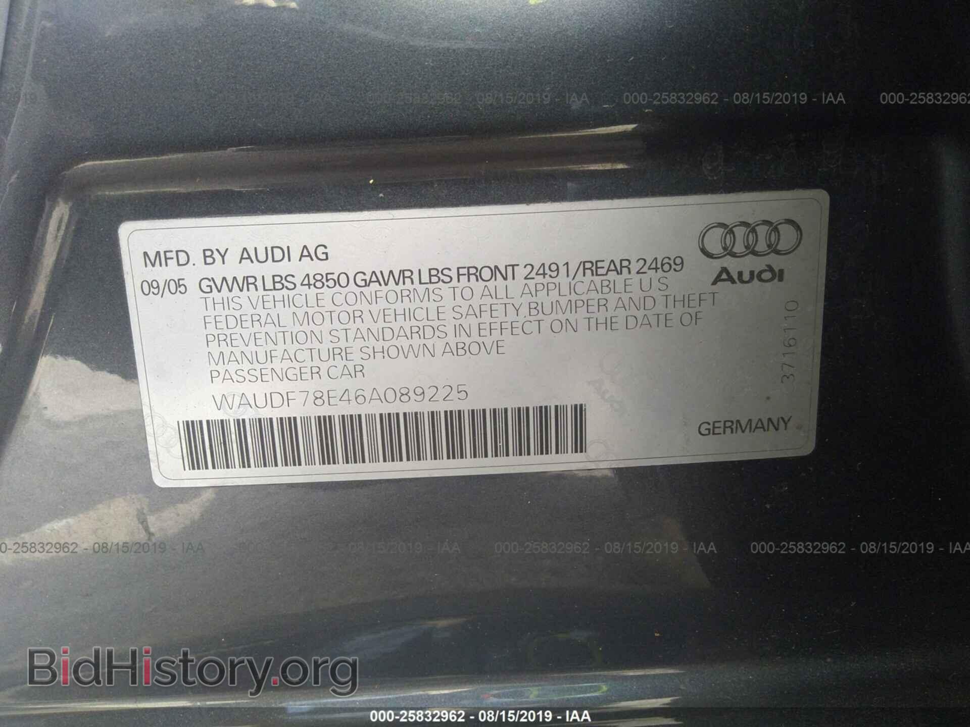 2006 AUDI A4 - VIN: WAUDF78E46A089225 - Фото 9