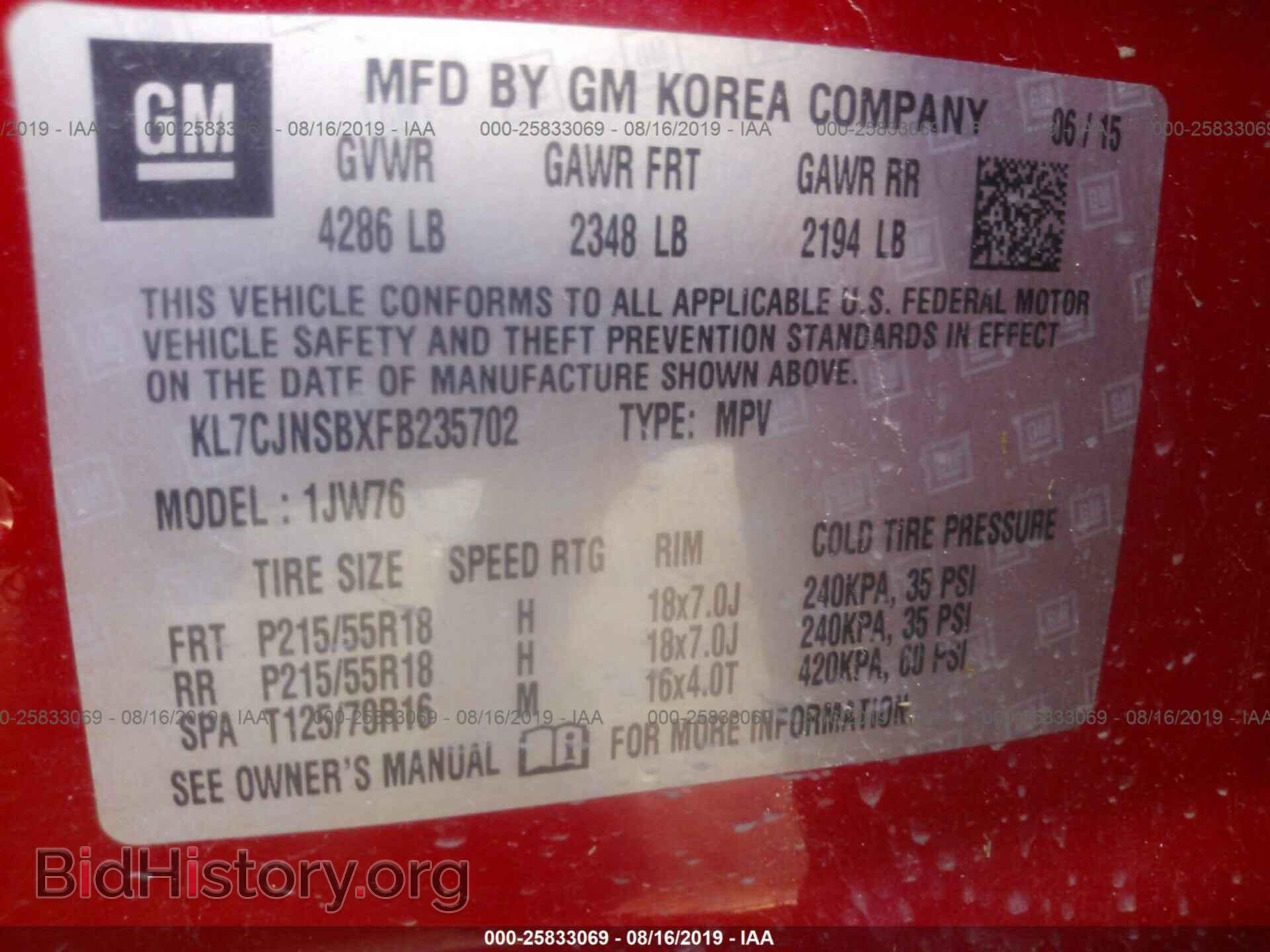 2015 CHEVROLET TRAX - VIN: KL7CJNSBXFB235702 - Photo 9