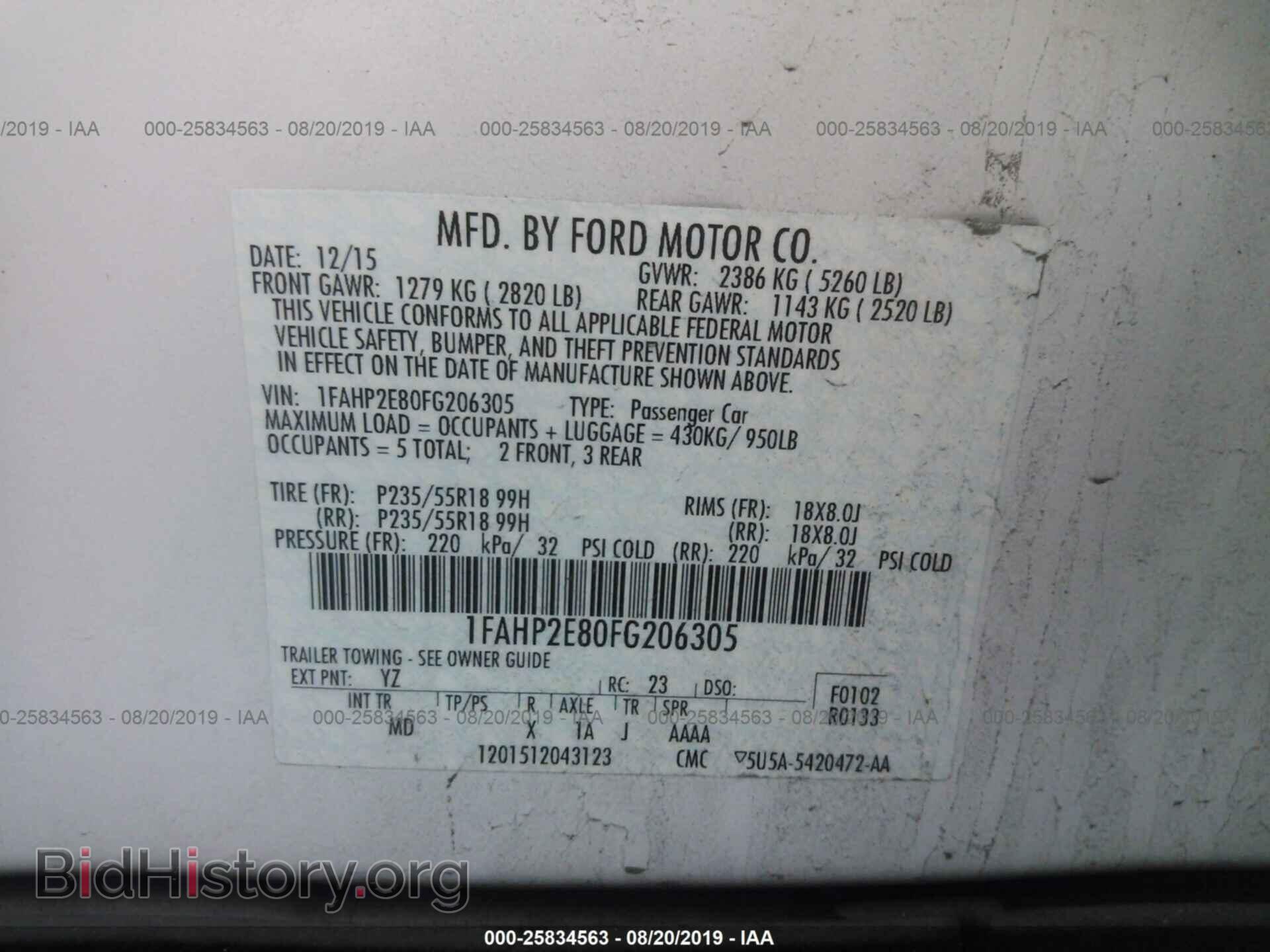 2015 FORD TAURUS - VIN: 1FAHP2E80FG206305 - Фото 9