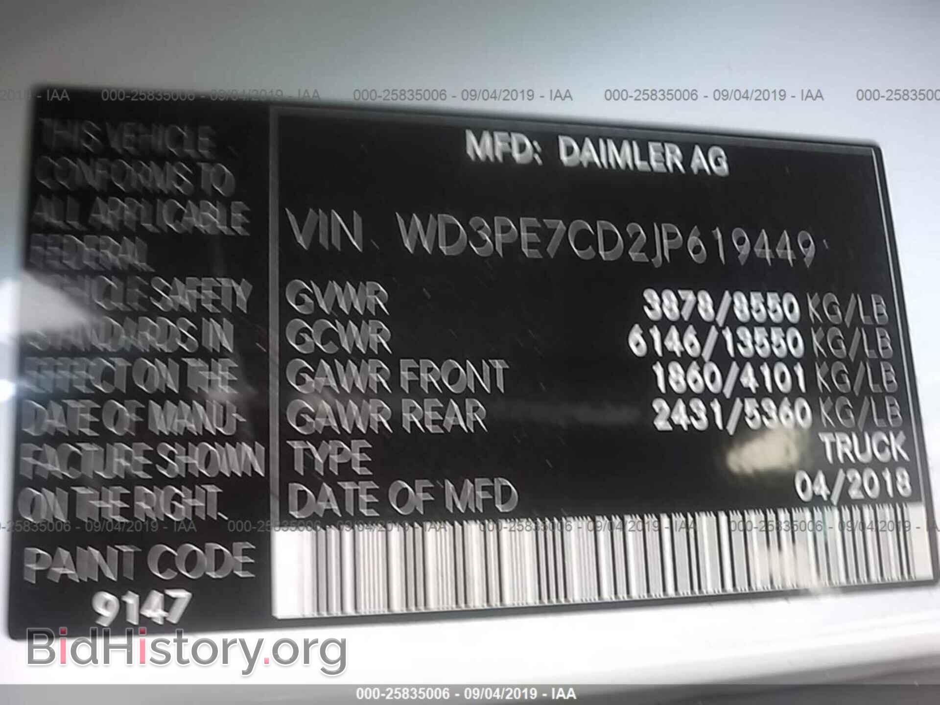 2018 MERCEDES-BENZ SPRINTER - VIN: WD3PE7CD2JP619449 - Фото 9