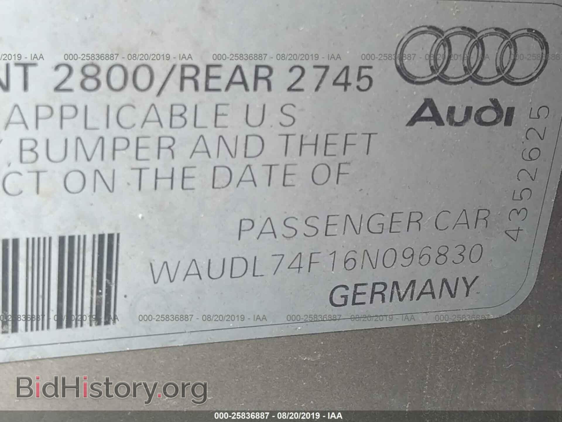 2006 AUDI A6 - VIN: WAUDL74F16N096830 - Фото 9