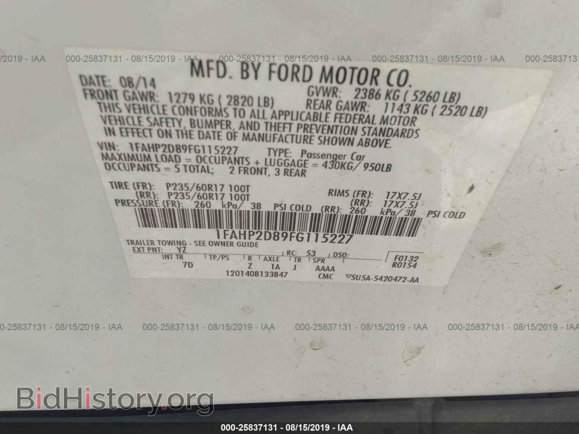 2015 FORD TAURUS - VIN: 1FAHP2D89FG115227 - Фото 9