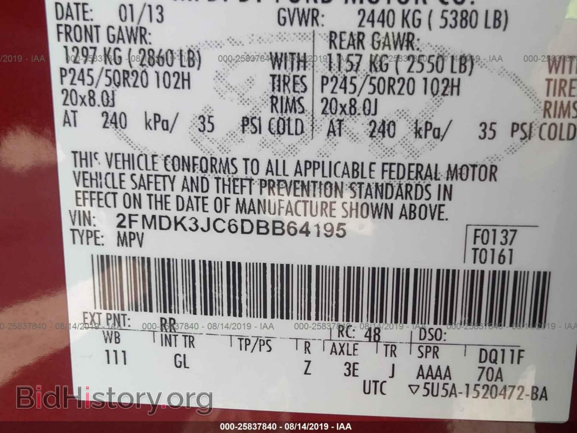 2013 FORD EDGE - VIN: 2FMDK3JC6DBB64195 - Фото 9