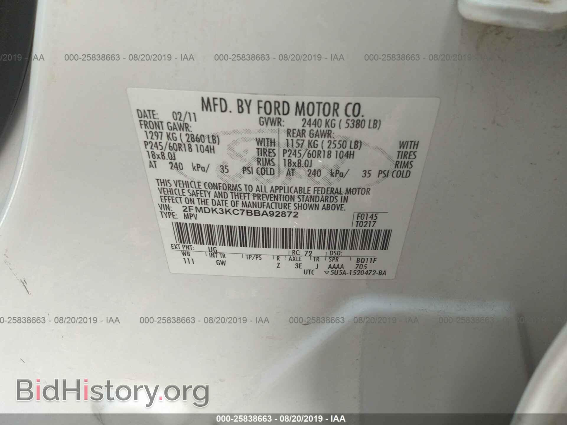 2011 FORD EDGE - VIN: 2FMDK3KC7BBA92872 - Фото 9