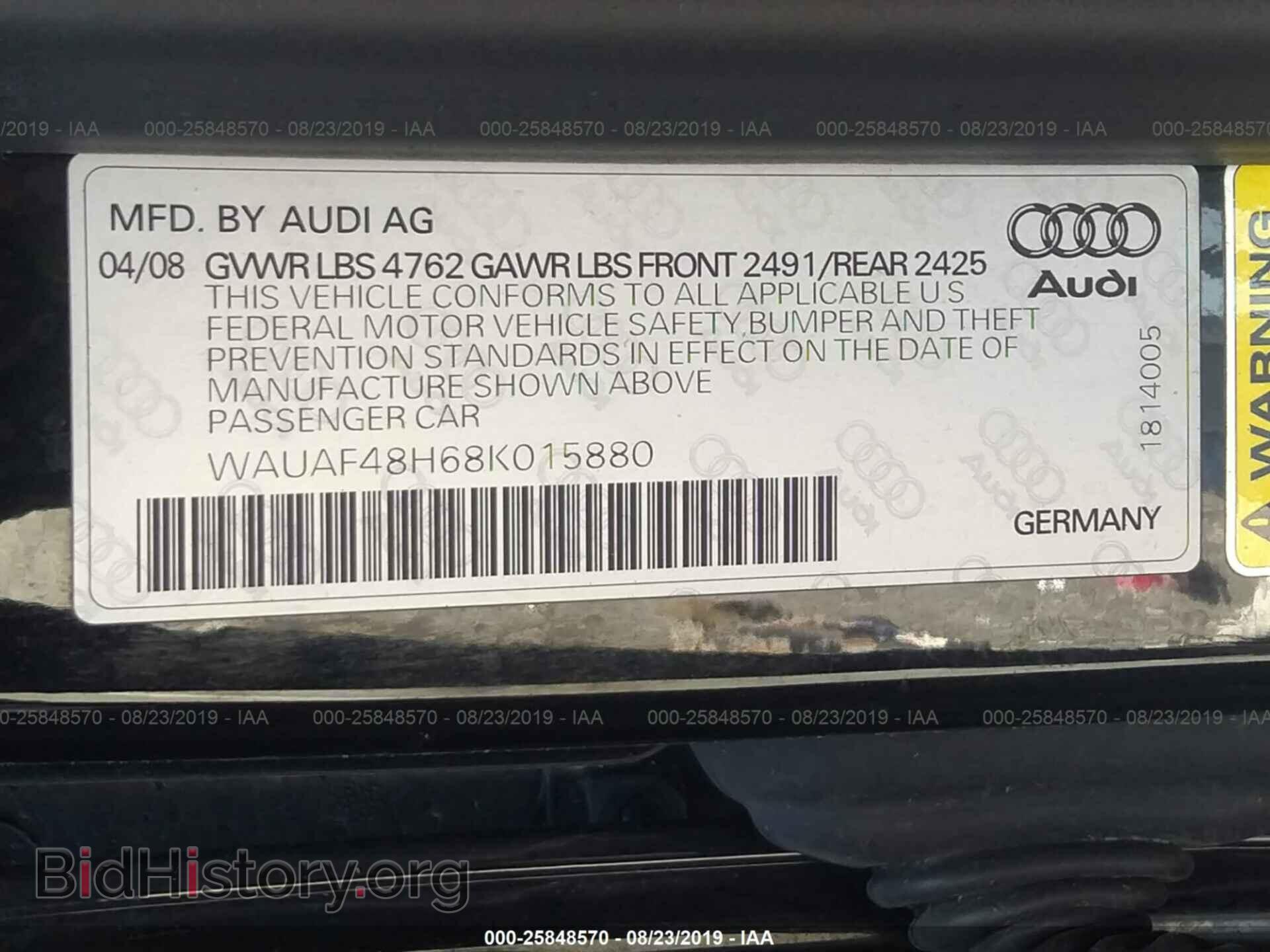 2008 AUDI A4 - VIN: WAUAF48H68K015880 - Фото 9