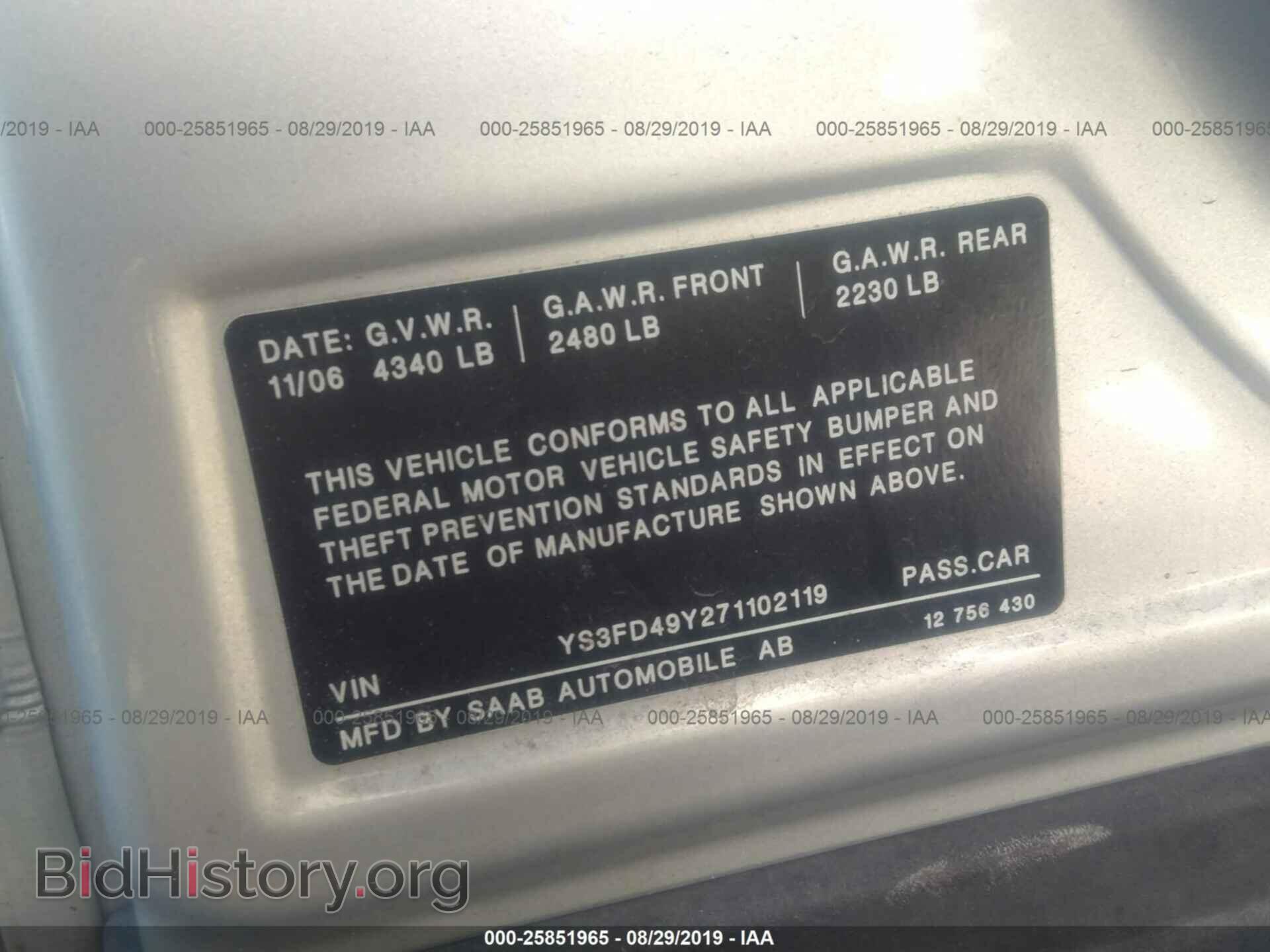 2007 SAAB 9-3 - VIN: YS3FD49Y271102119 - Фото 9