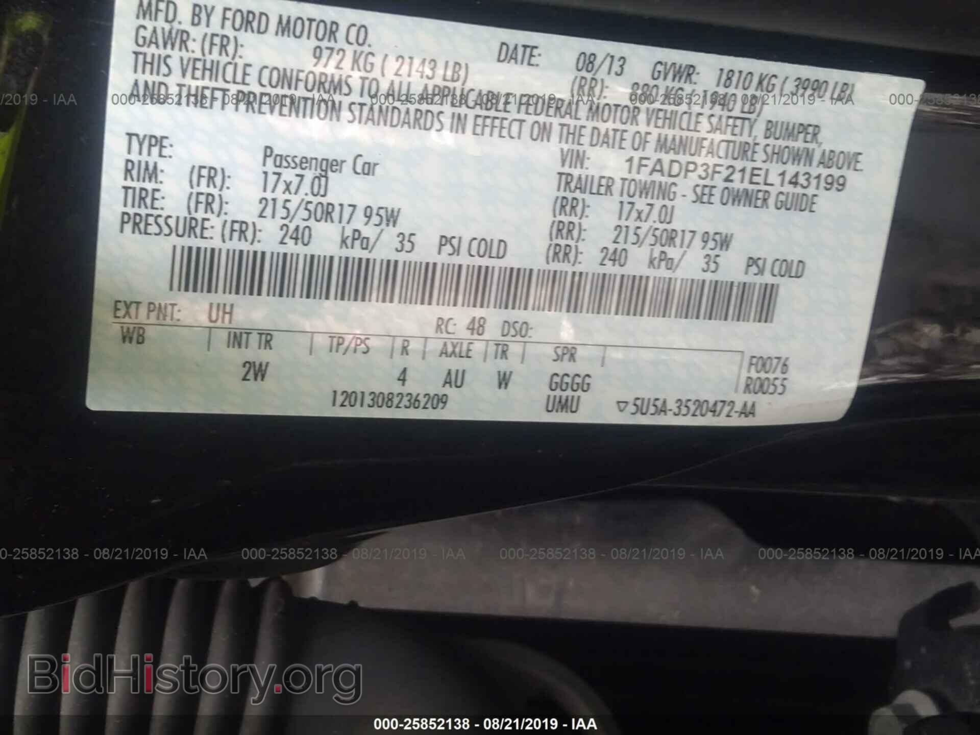 2014 FORD FOCUS - VIN: 1FADP3F21EL143199 - Фото 9