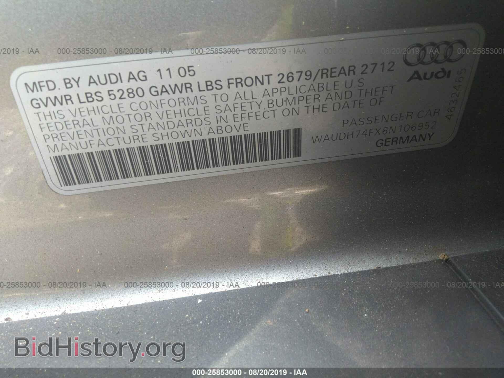 2006 AUDI A6 - VIN: WAUDH74FX6N106952 - Фото 9