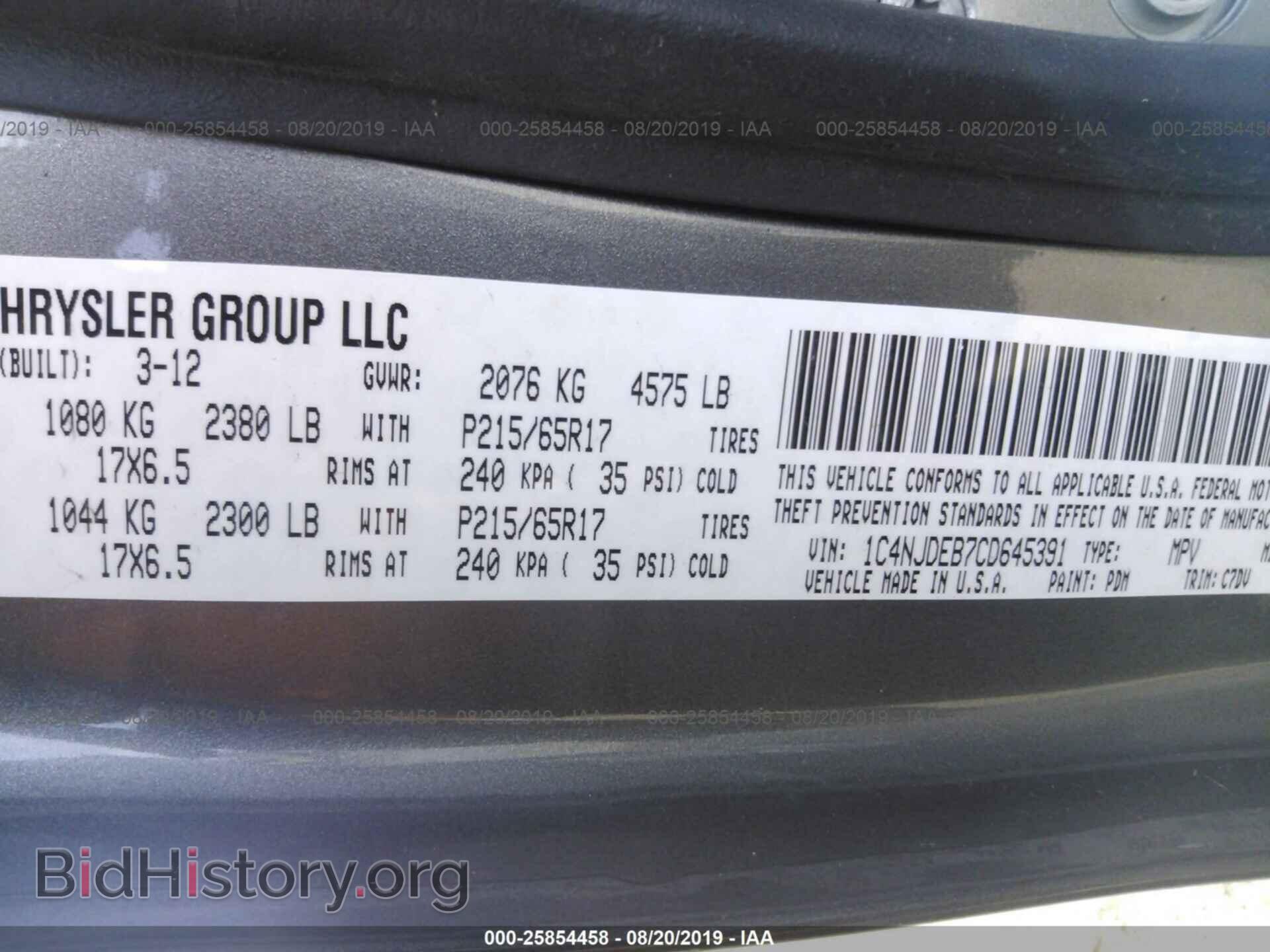 2012 JEEP COMPASS - VIN: 1C4NJDEB7CD645391 - Фото 9