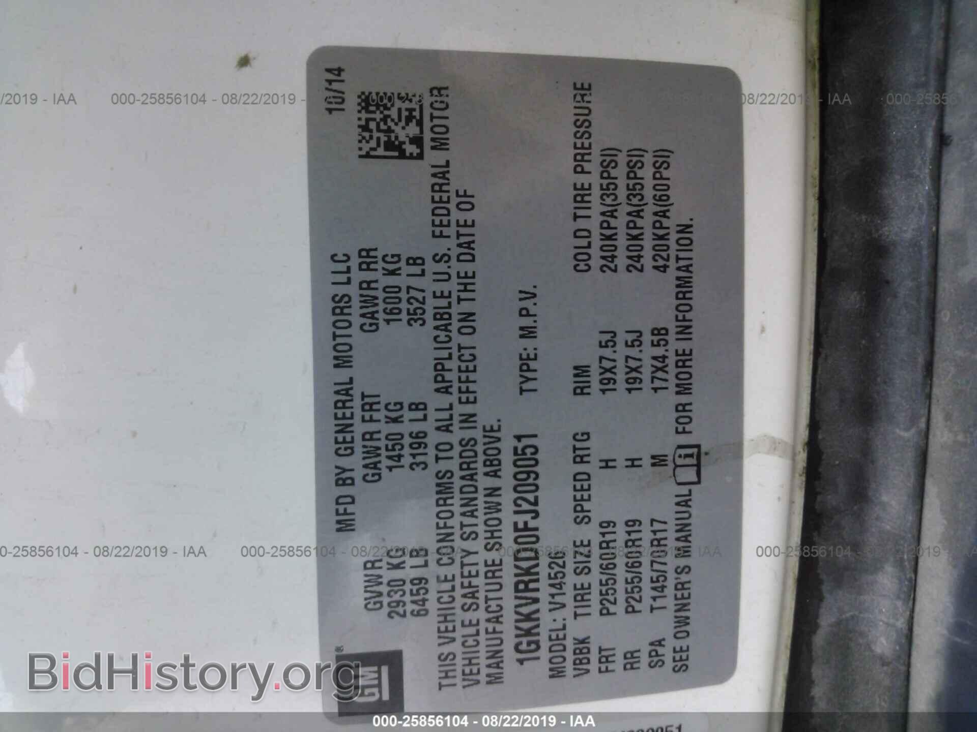 2015 GMC ACADIA - VIN: 1GKKVRKD0FJ209051 - Фото 9