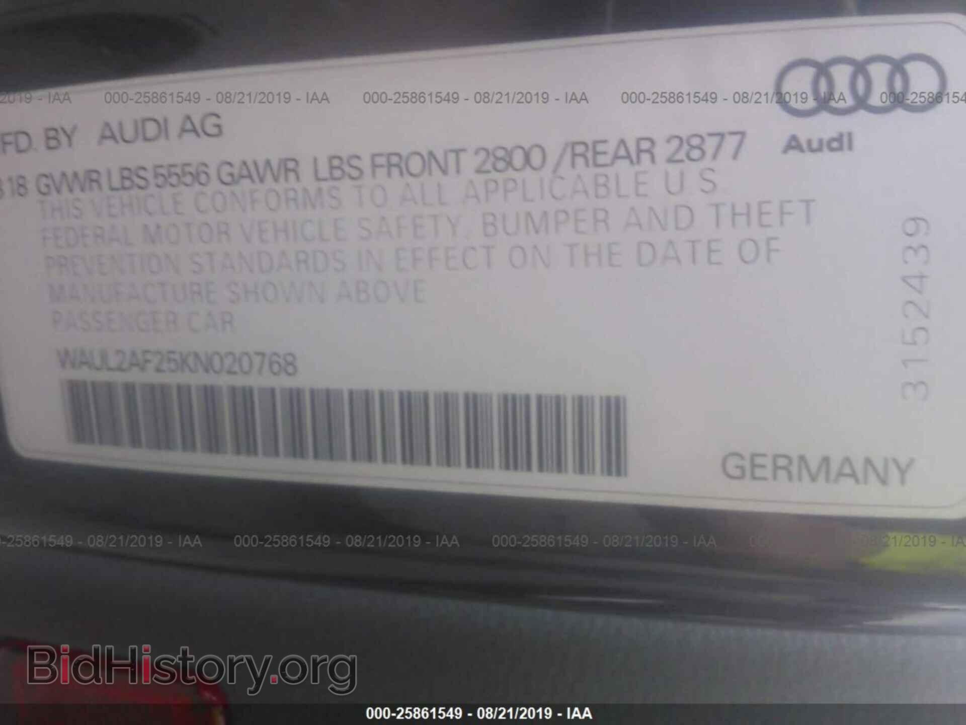 2019 AUDI A6 - VIN: WAUL2AF25KN020768 - Photo 9