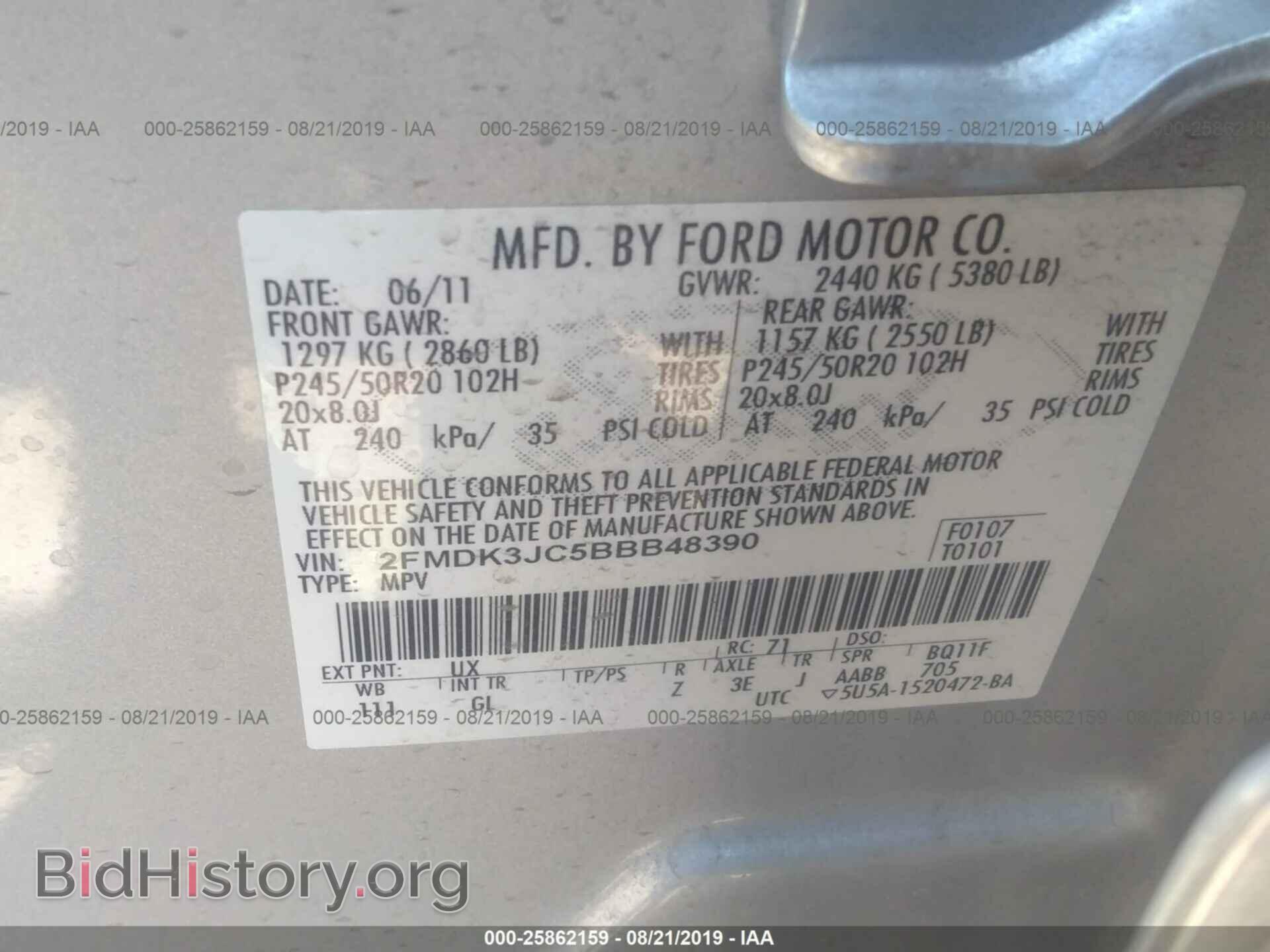 2011 FORD EDGE - VIN: 2FMDK3JC5BBB48390 - Фото 9