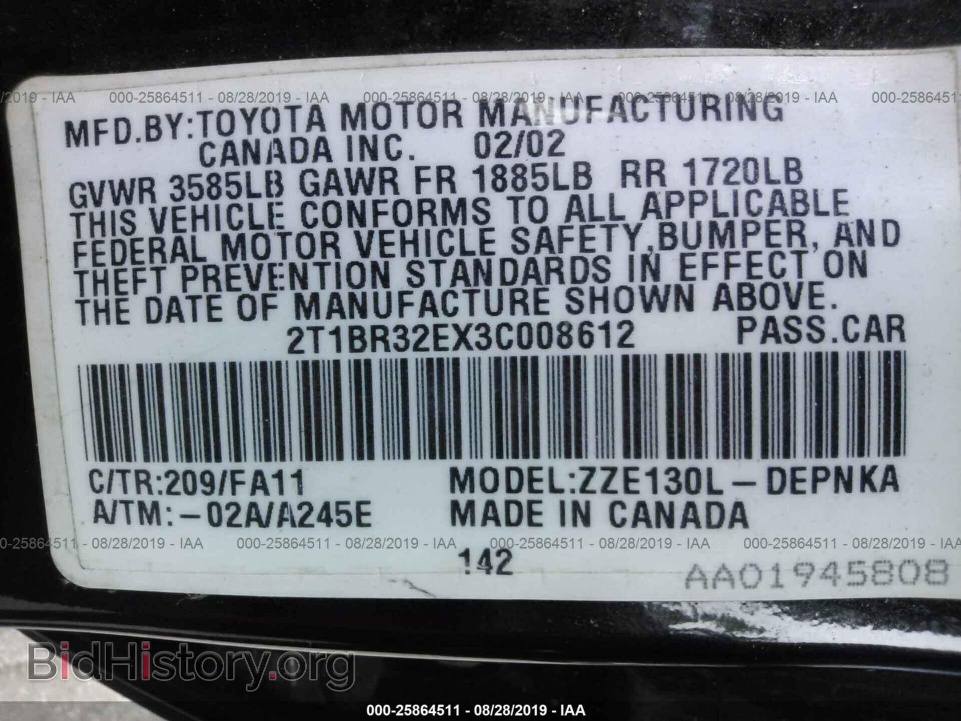 2003 TOYOTA COROLLA - VIN: 2T1BR32EX3C008612 - Photo 9