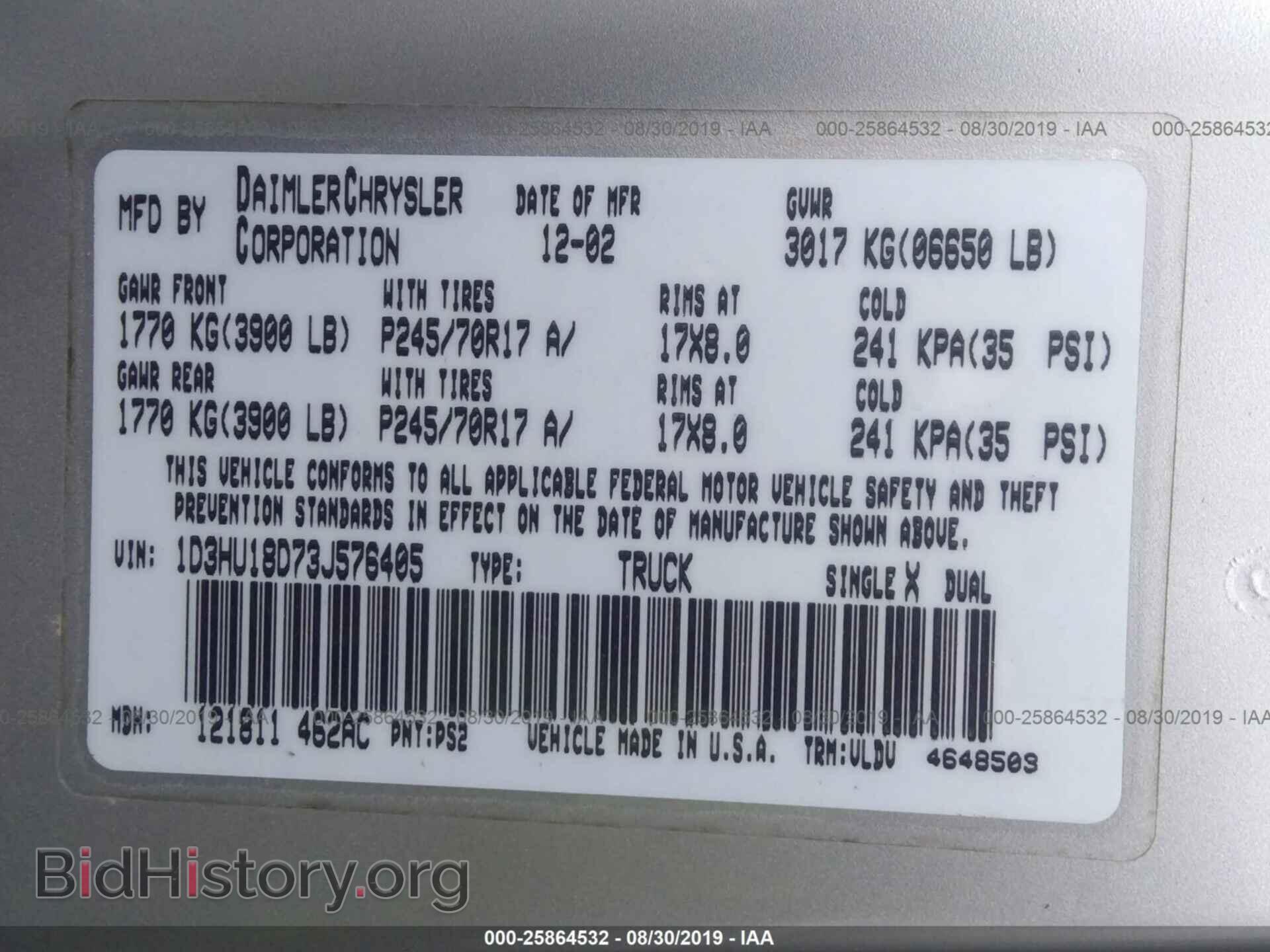 2003 DODGE RAM 1500 - VIN: 1D3HU18D73J576405 - Фото 9