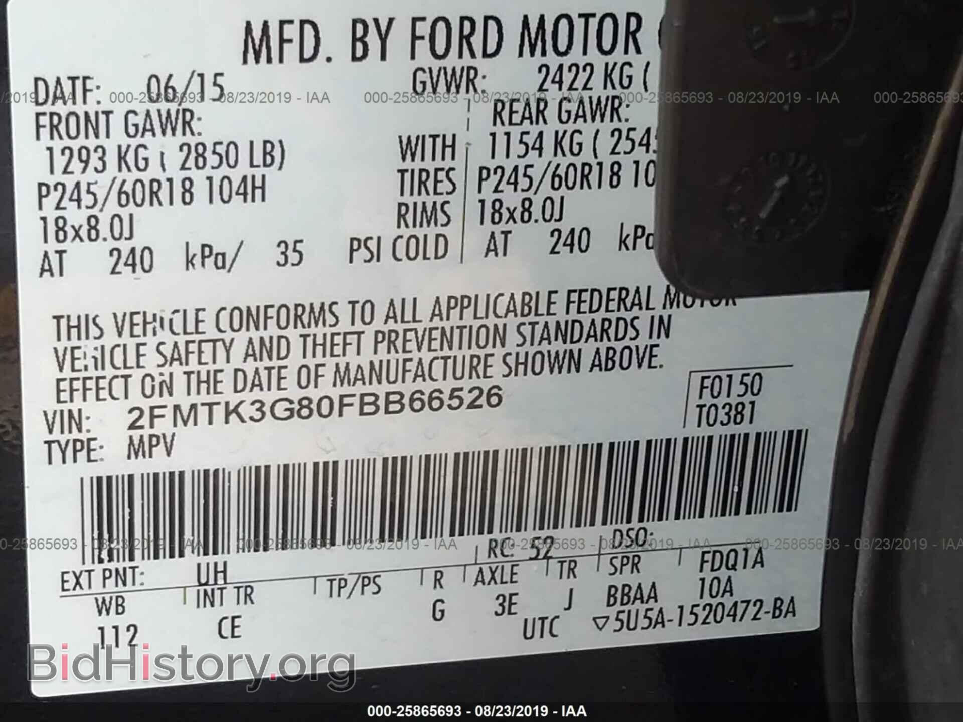 2015 FORD EDGE - VIN: 2FMTK3G80FBB66526 - Фото 9