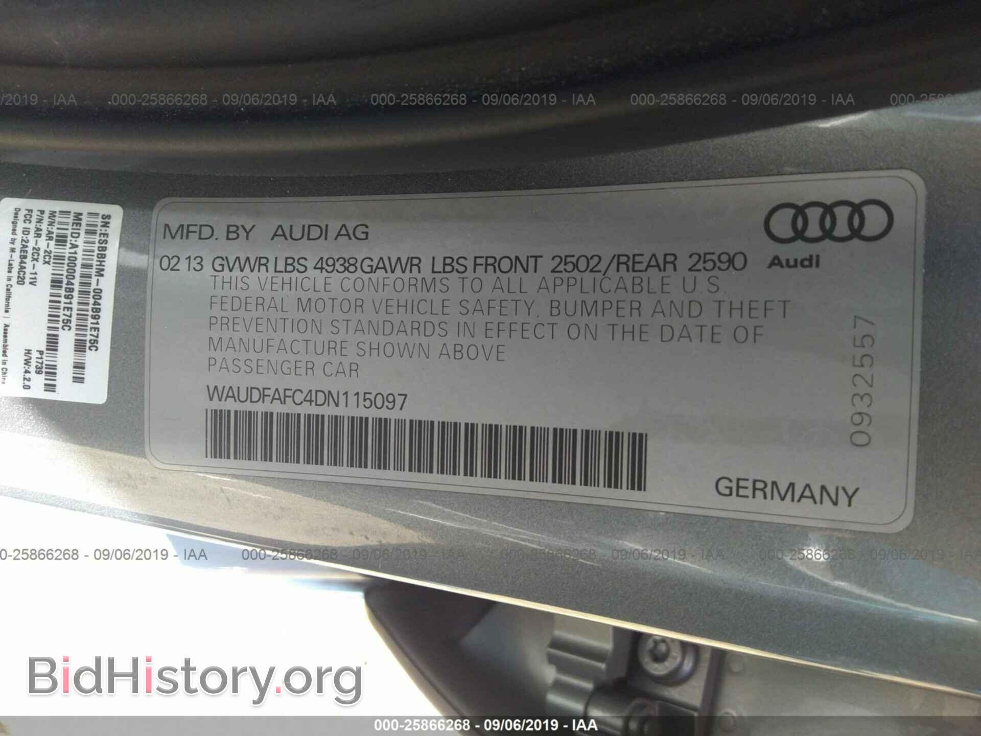 2013 AUDI A6 - VIN: WAUDFAFC4DN115097 - Фото 9