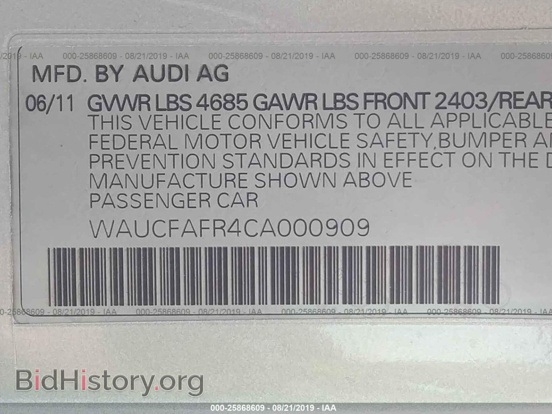 2012 AUDI A5 - VIN: WAUCFAFR4CA000909 - Фото 9