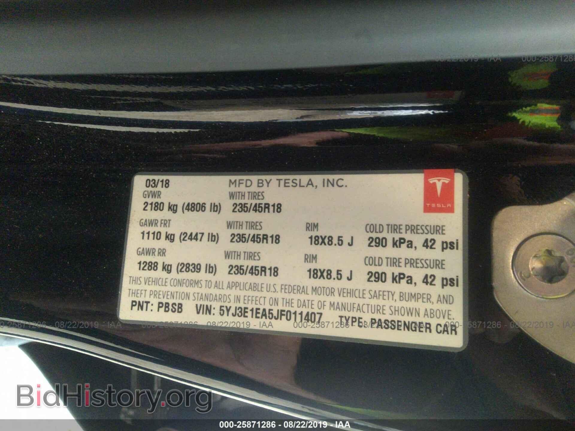 2018 TESLA MODEL 3 - VIN: 5YJ3E1EA5JF011407 - Фото 9