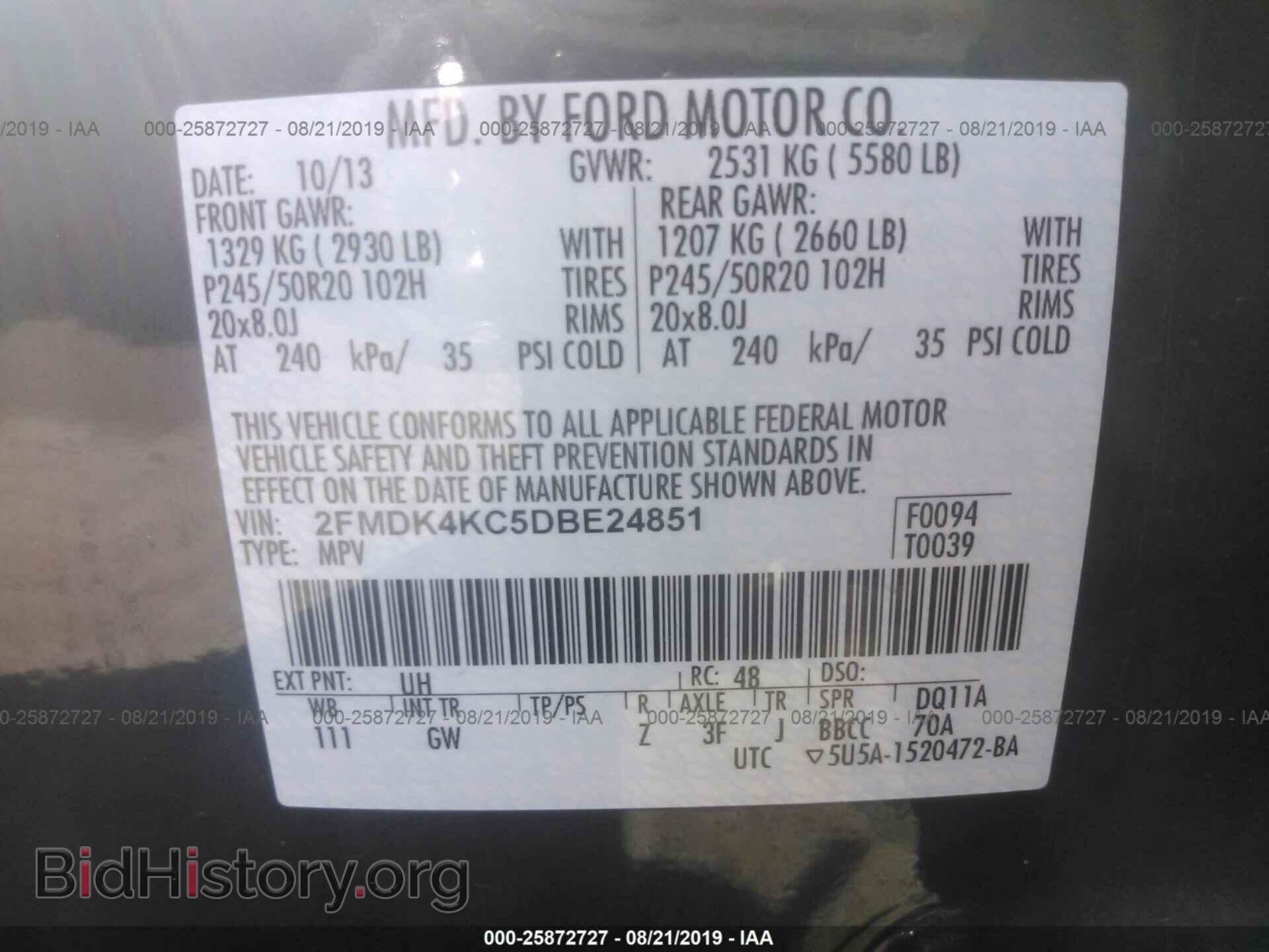 2013 FORD EDGE - VIN: 2FMDK4KC5DBE24851 - Фото 9