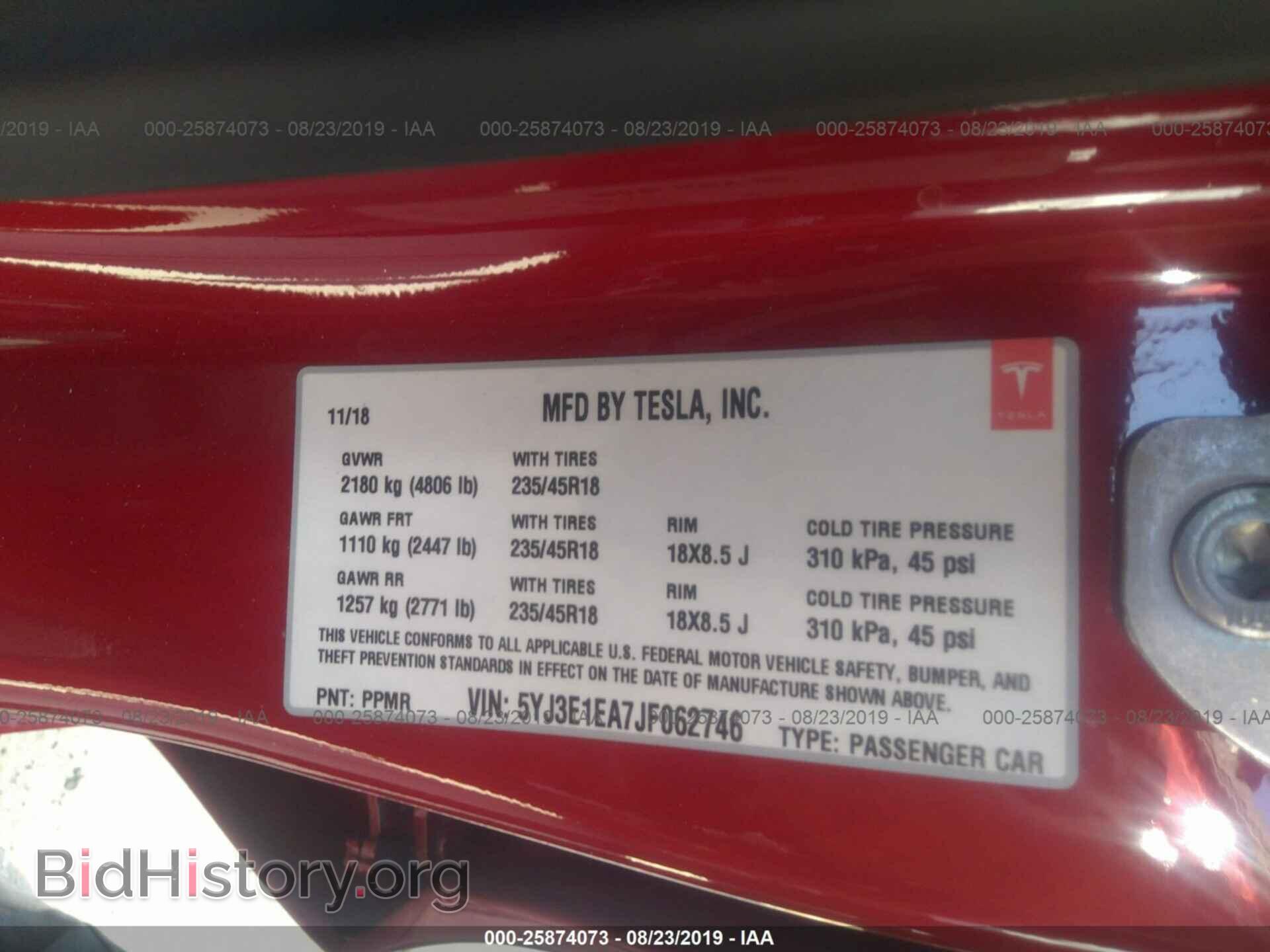 2018 TESLA MODEL 3 - VIN: 5YJ3E1EA7JF062746 - Фото 9