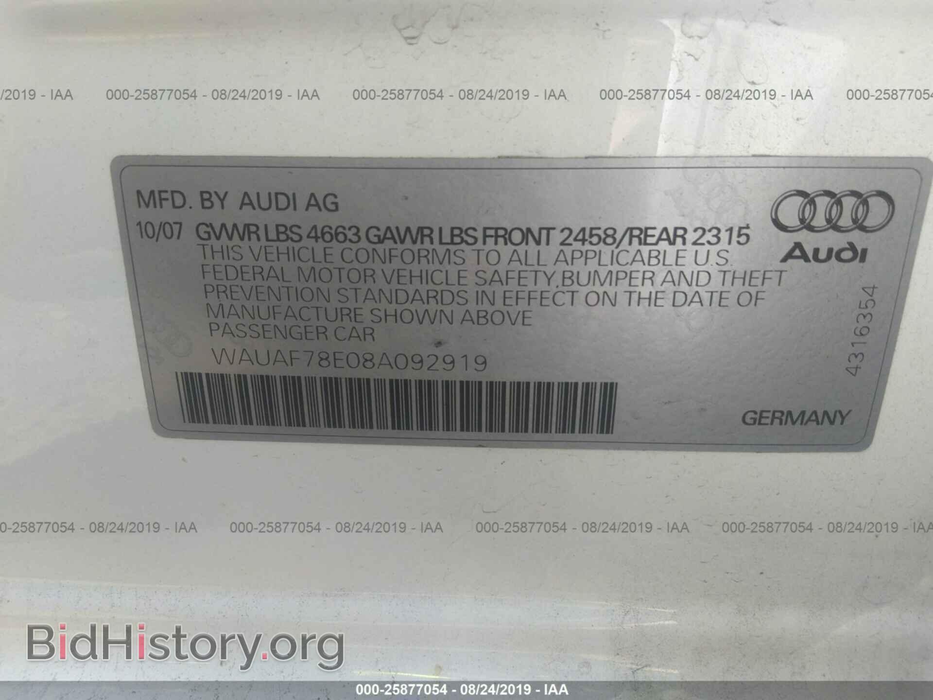 2008 AUDI A4 - VIN: WAUAF78E08A092919 - Photo 9