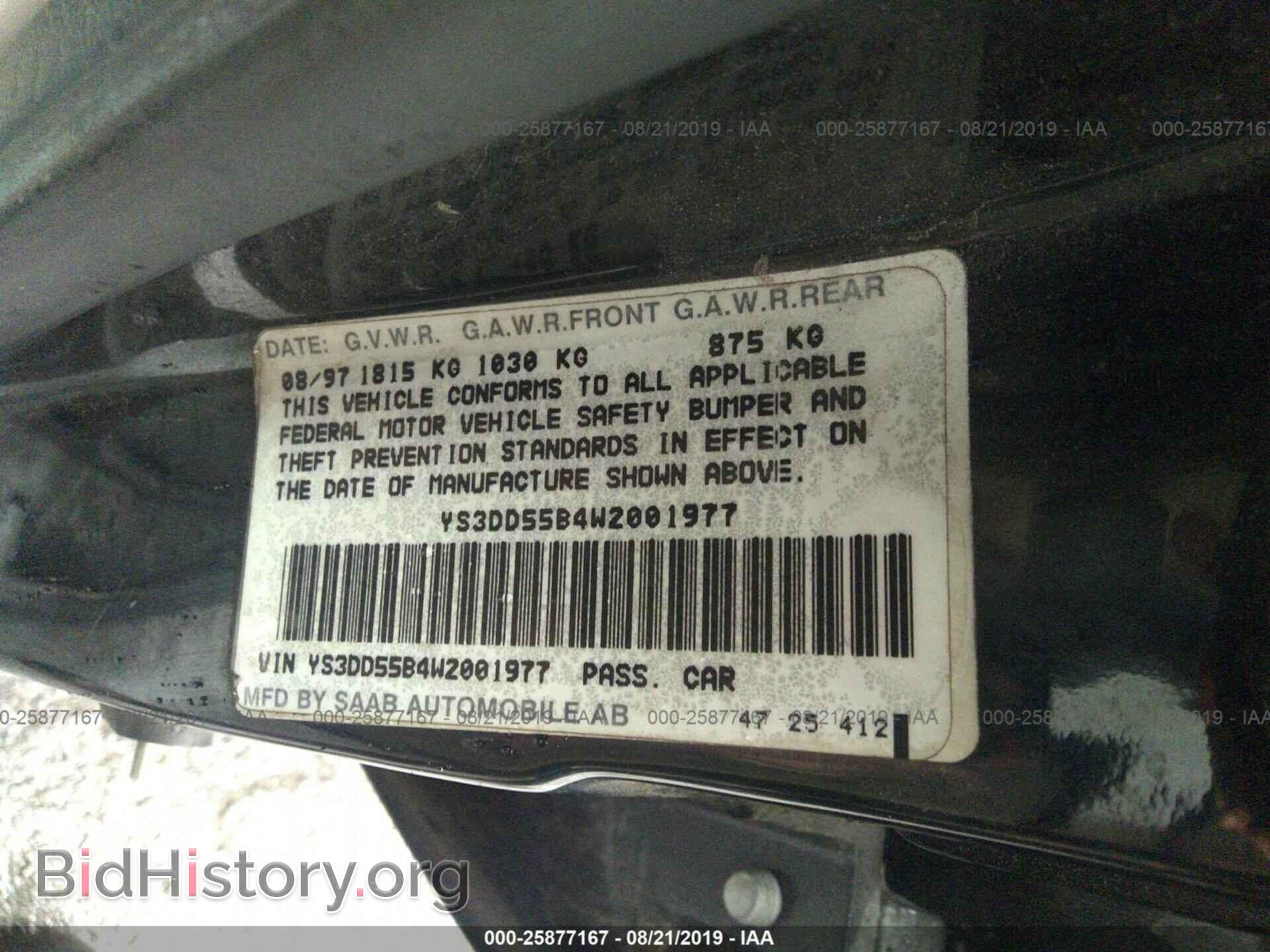 1998 SAAB 900 - VIN: YS3DD55B4W2001977 - Фото 9