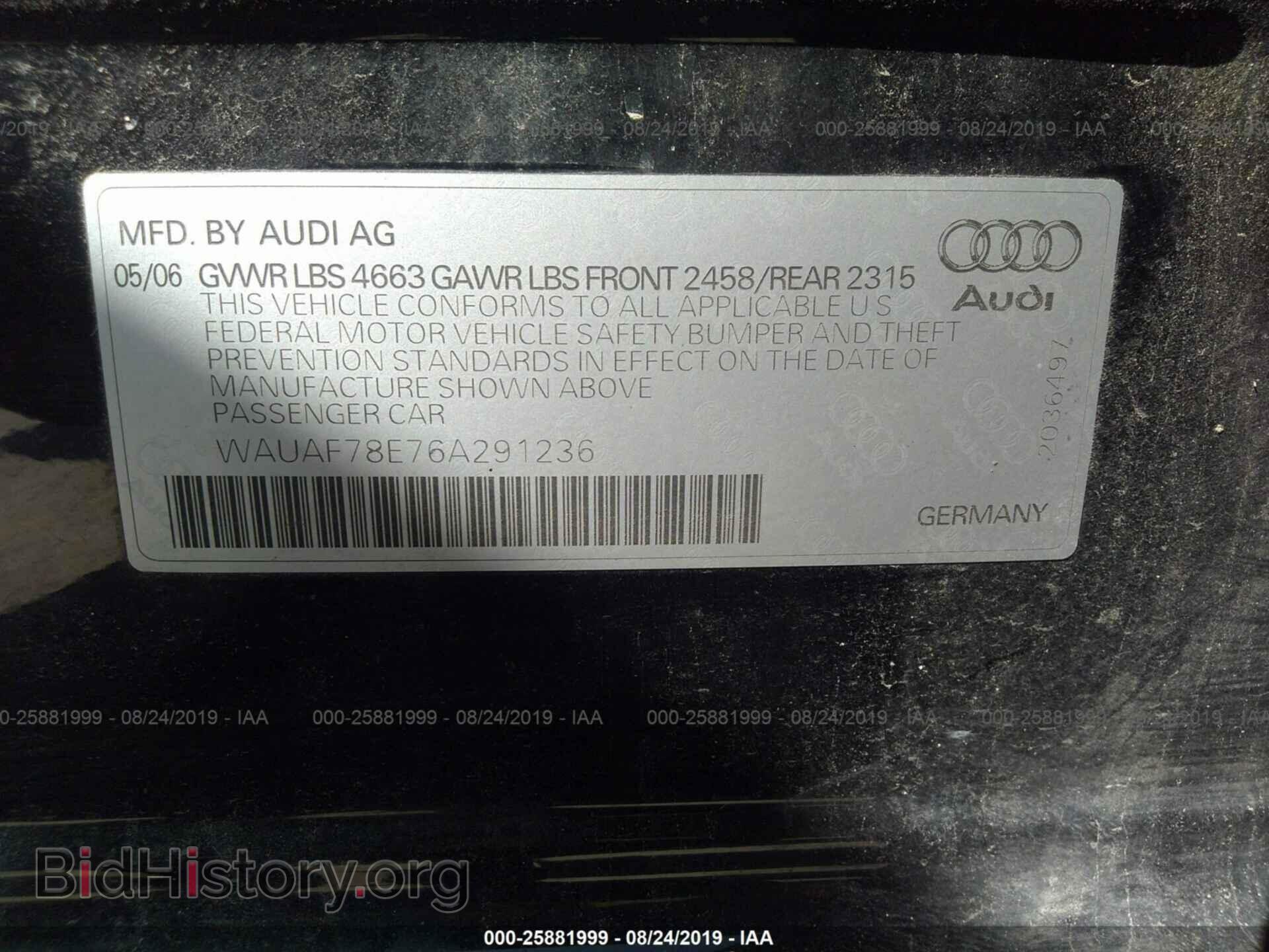 2006 AUDI A4 - VIN: WAUAF78E76A291236 - Фото 9