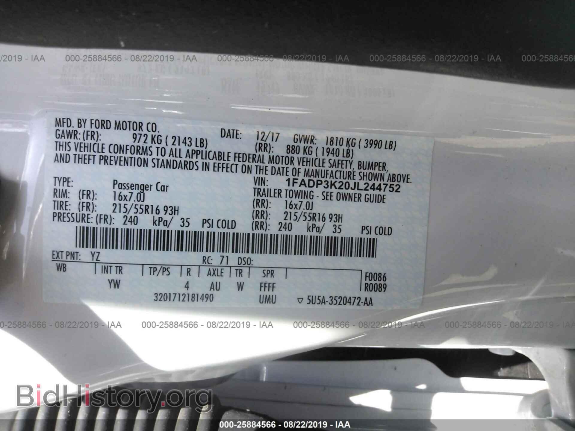 2018 FORD FOCUS - VIN: 1FADP3K20JL244752 - Фото 9