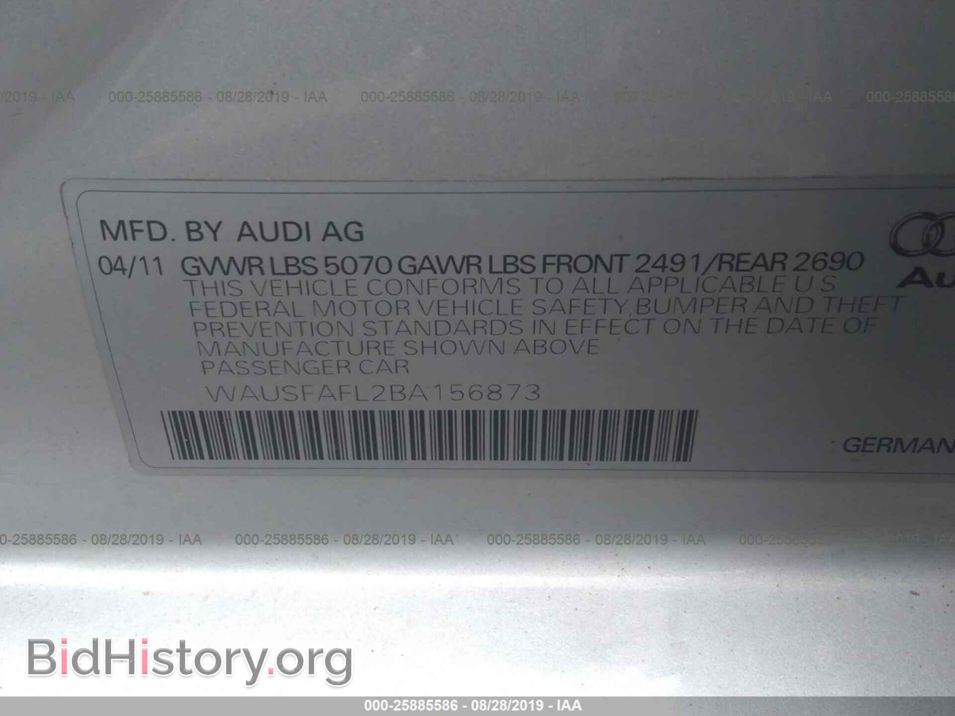 2011 AUDI A4 - VIN: WAUSFAFL2BA156873 - Фото 9