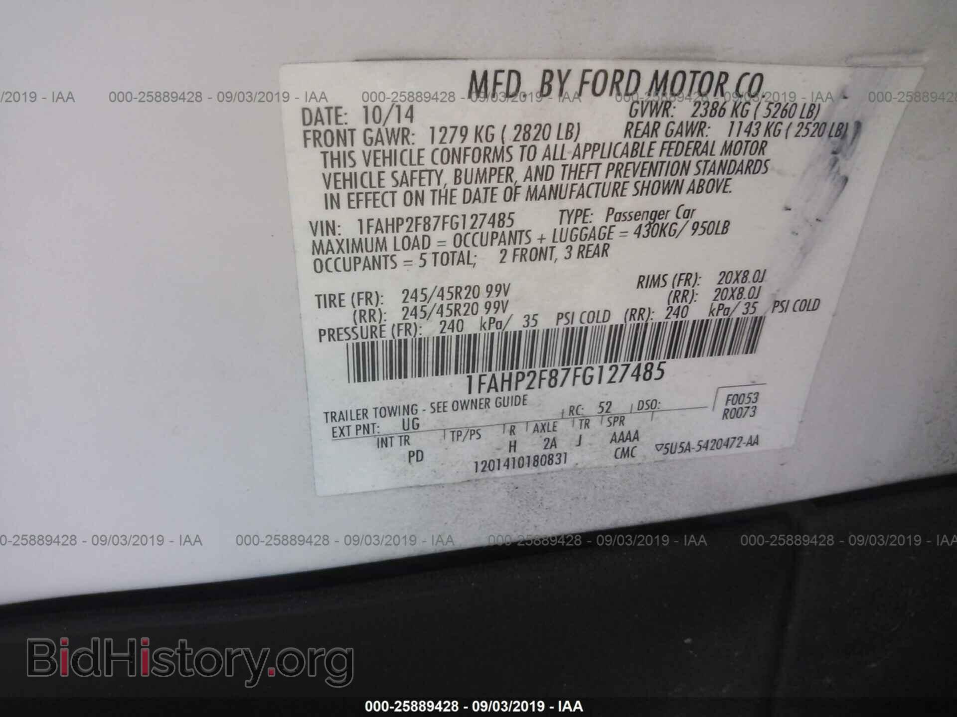 2015 FORD TAURUS - VIN: 1FAHP2F87FG127485 - Фото 9