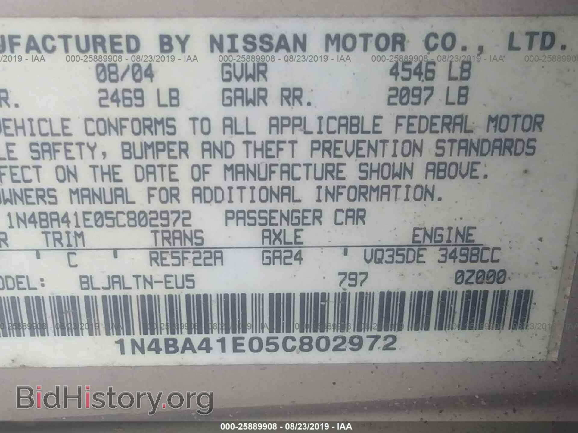 2005 NISSAN MAXIMA - VIN: 1N4BA41E05C802972 - Фото 9