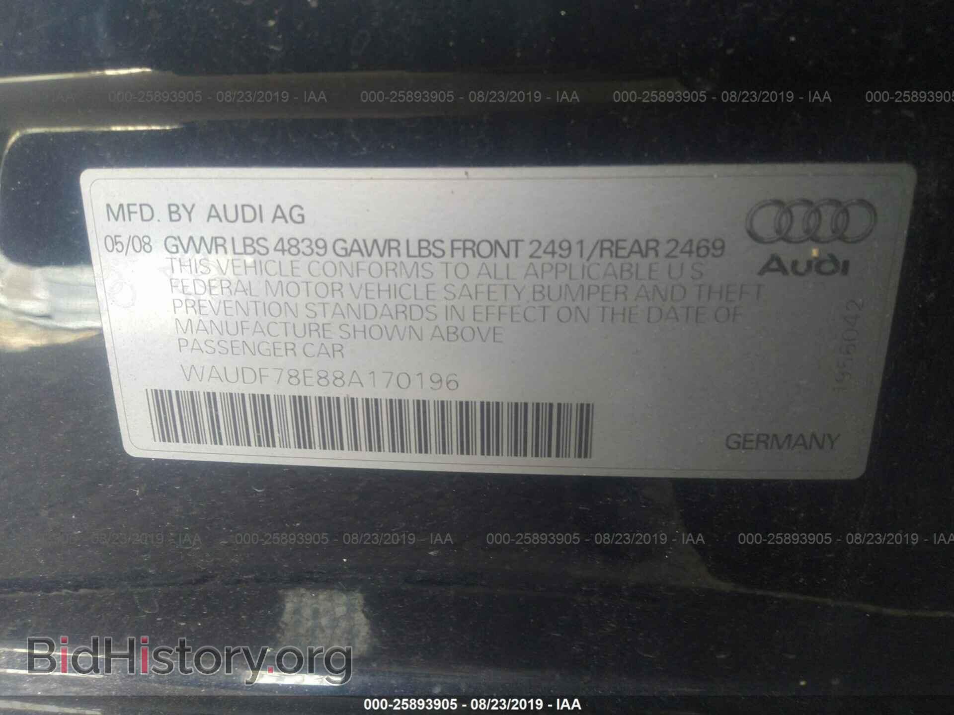 2008 AUDI A4 - VIN: WAUDF78E88A170196 - Фото 9