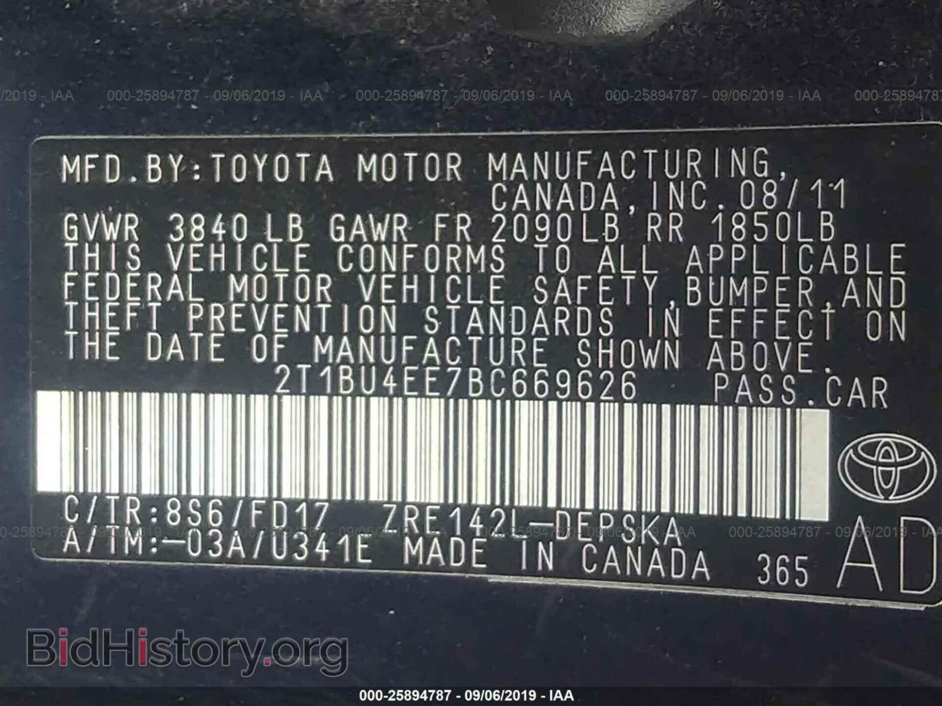 2011 TOYOTA COROLLA - VIN: 2T1BU4EE7BC669626 - Фото 9