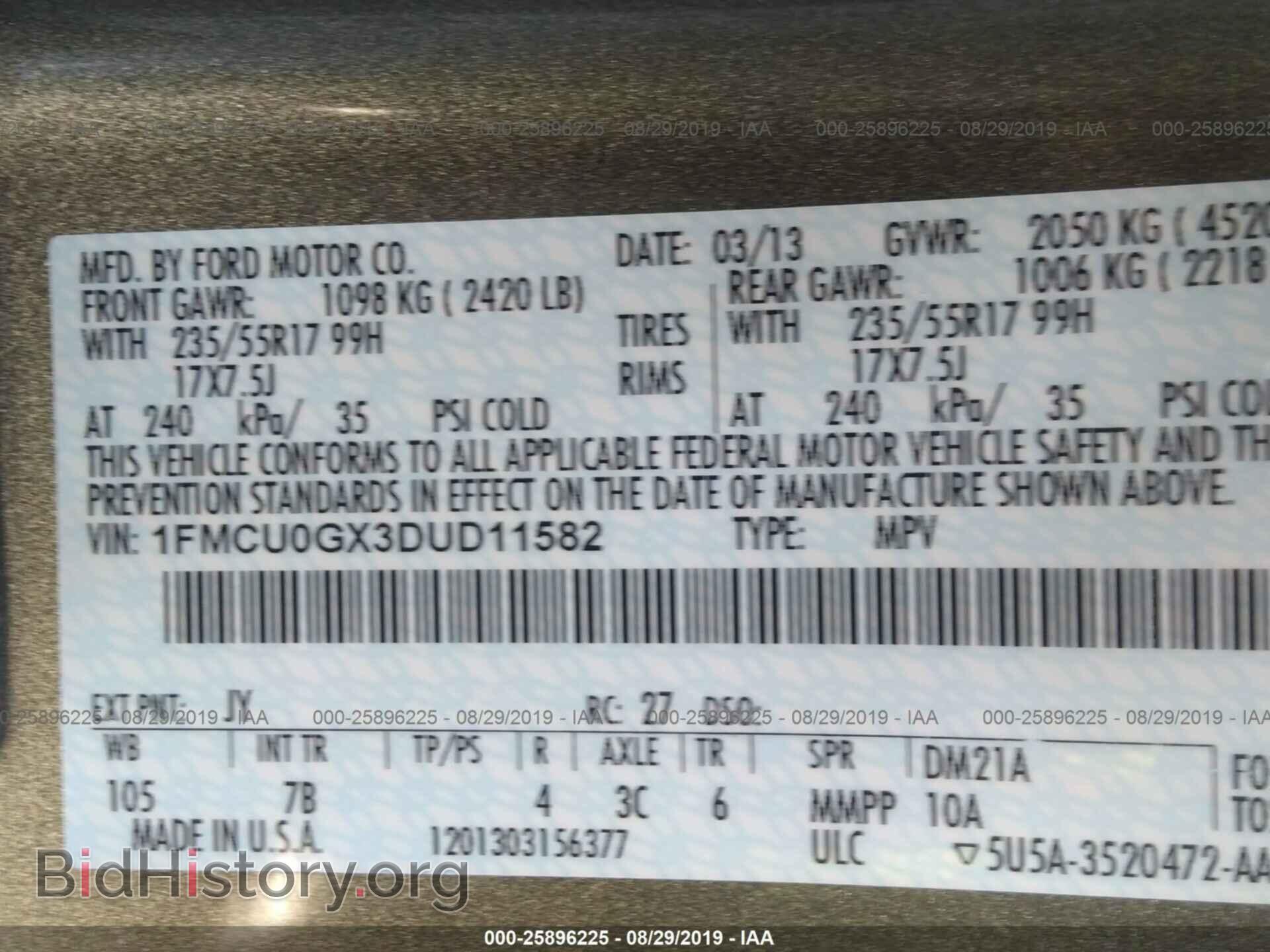 2013 FORD ESCAPE - VIN: 1FMCU0GX3DUD11582 - Фото 9