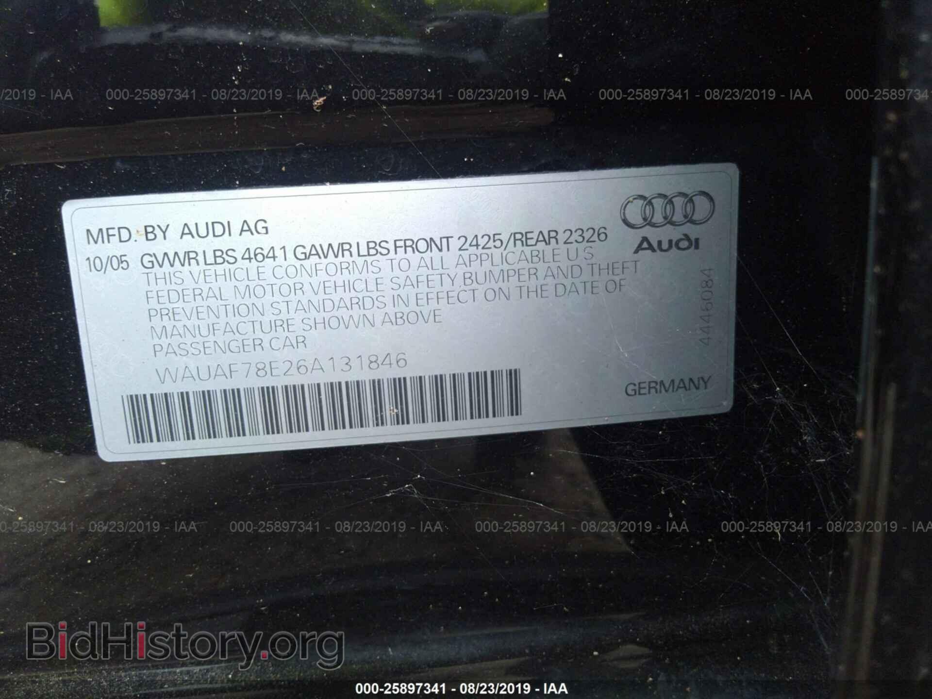 2006 AUDI A4 - VIN: WAUAF78E26A131846 - Фото 9