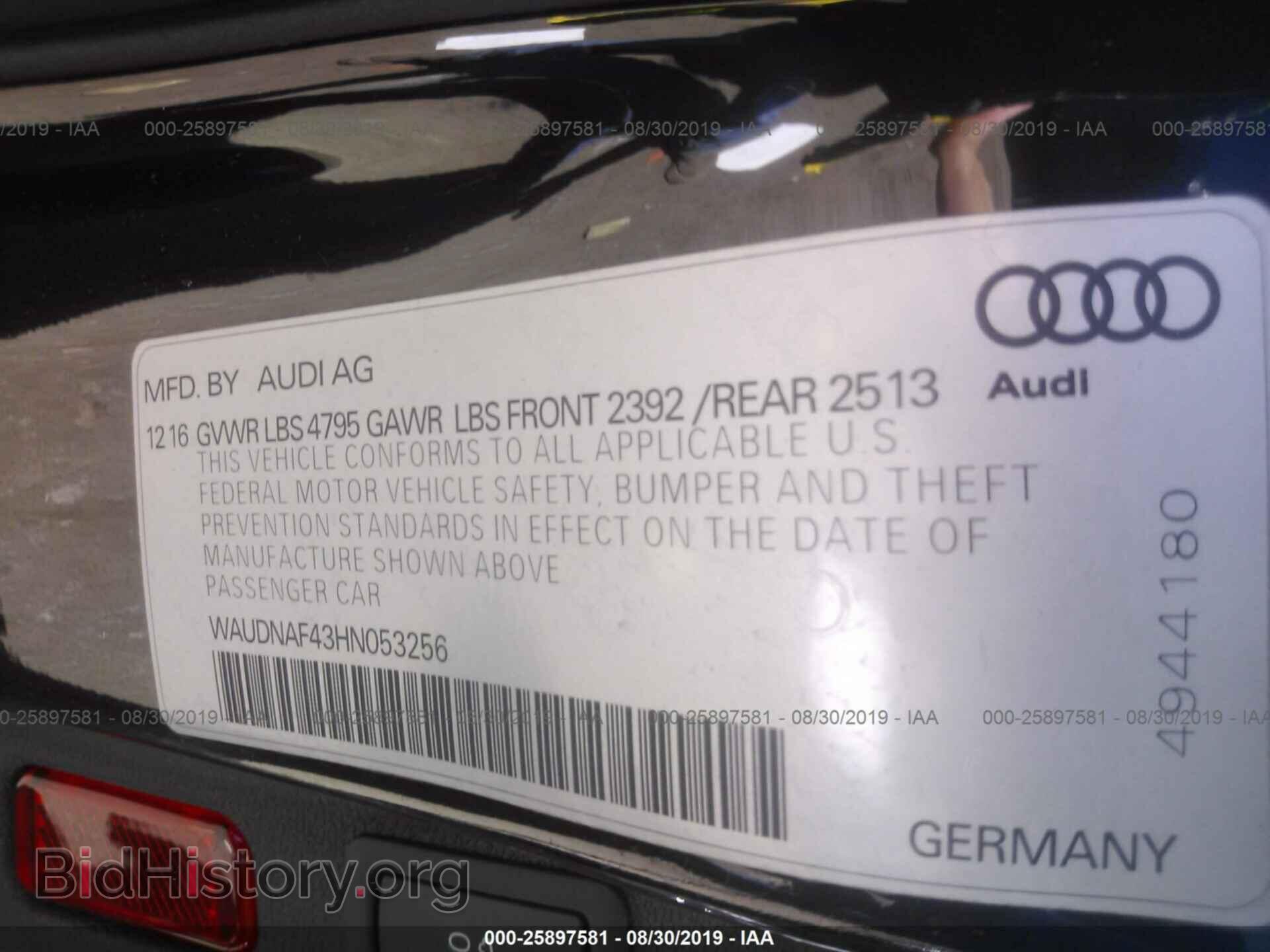 2017 AUDI A4 - VIN: WAUDNAF43HN053256 - Фото 9