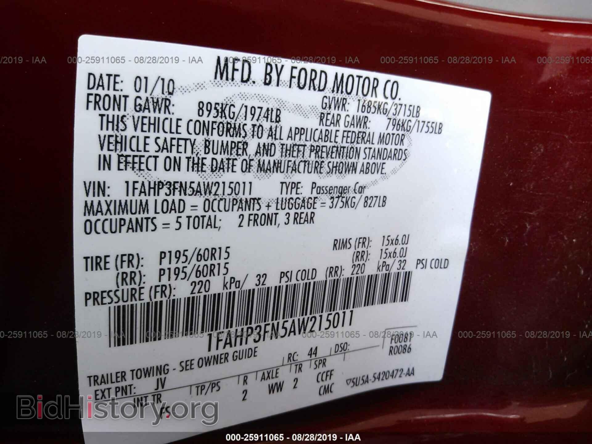 2010 FORD FOCUS - VIN: 1FAHP3FN5AW215011 - Фото 9
