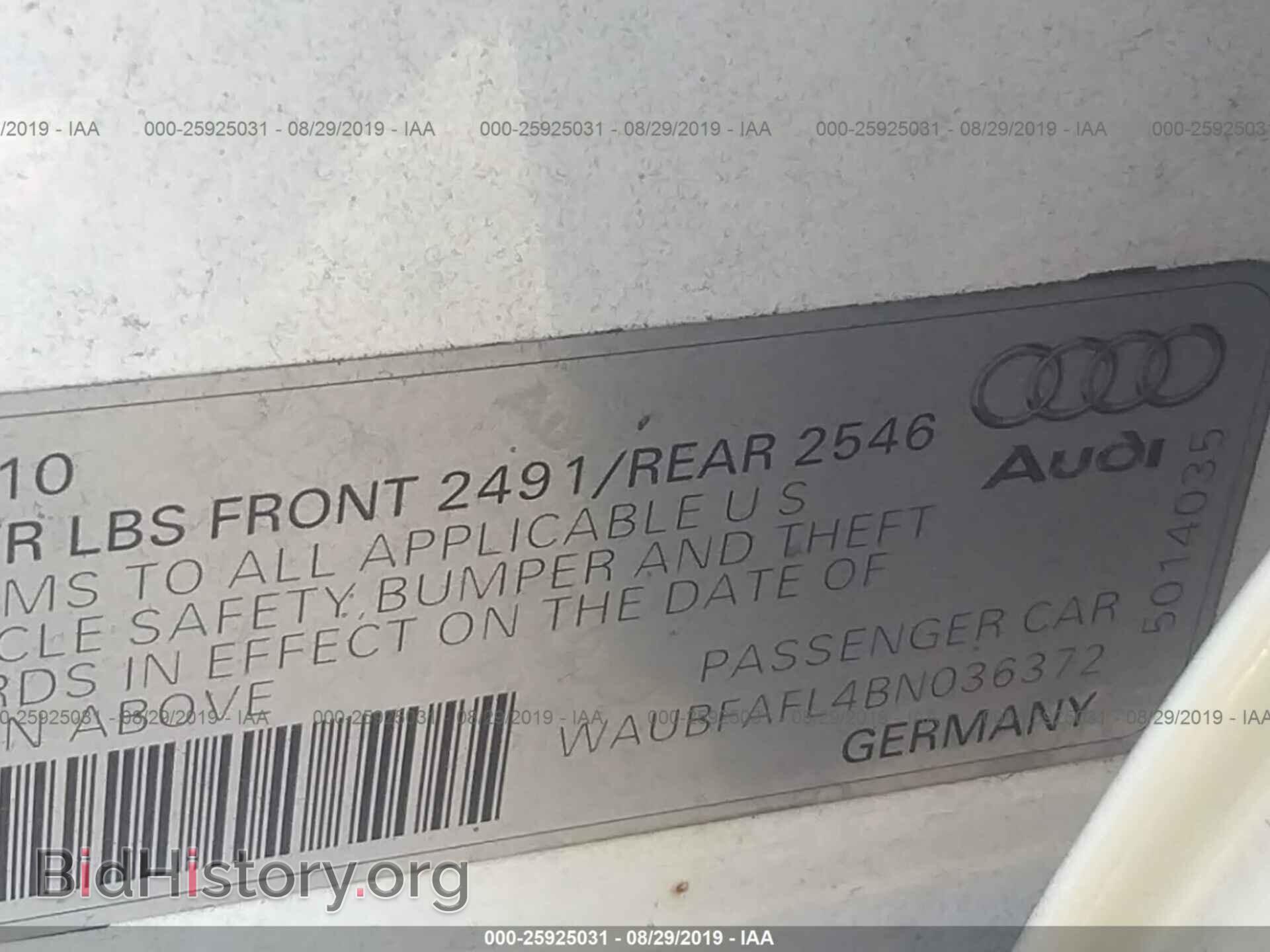 2011 AUDI A4 - VIN: WAUBFAFL4BN036372 - Фото 9