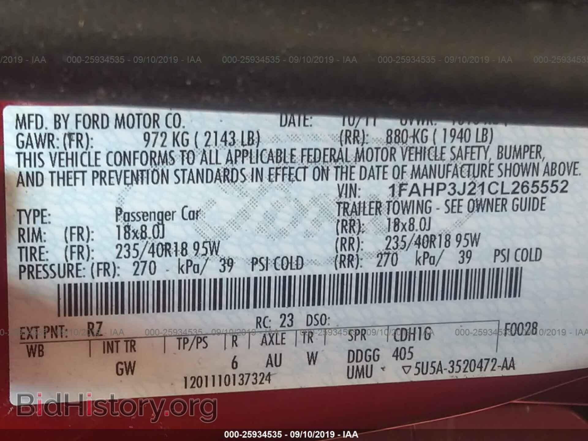 2012 FORD FOCUS - VIN: 1FAHP3J21CL265552 - Фото 9