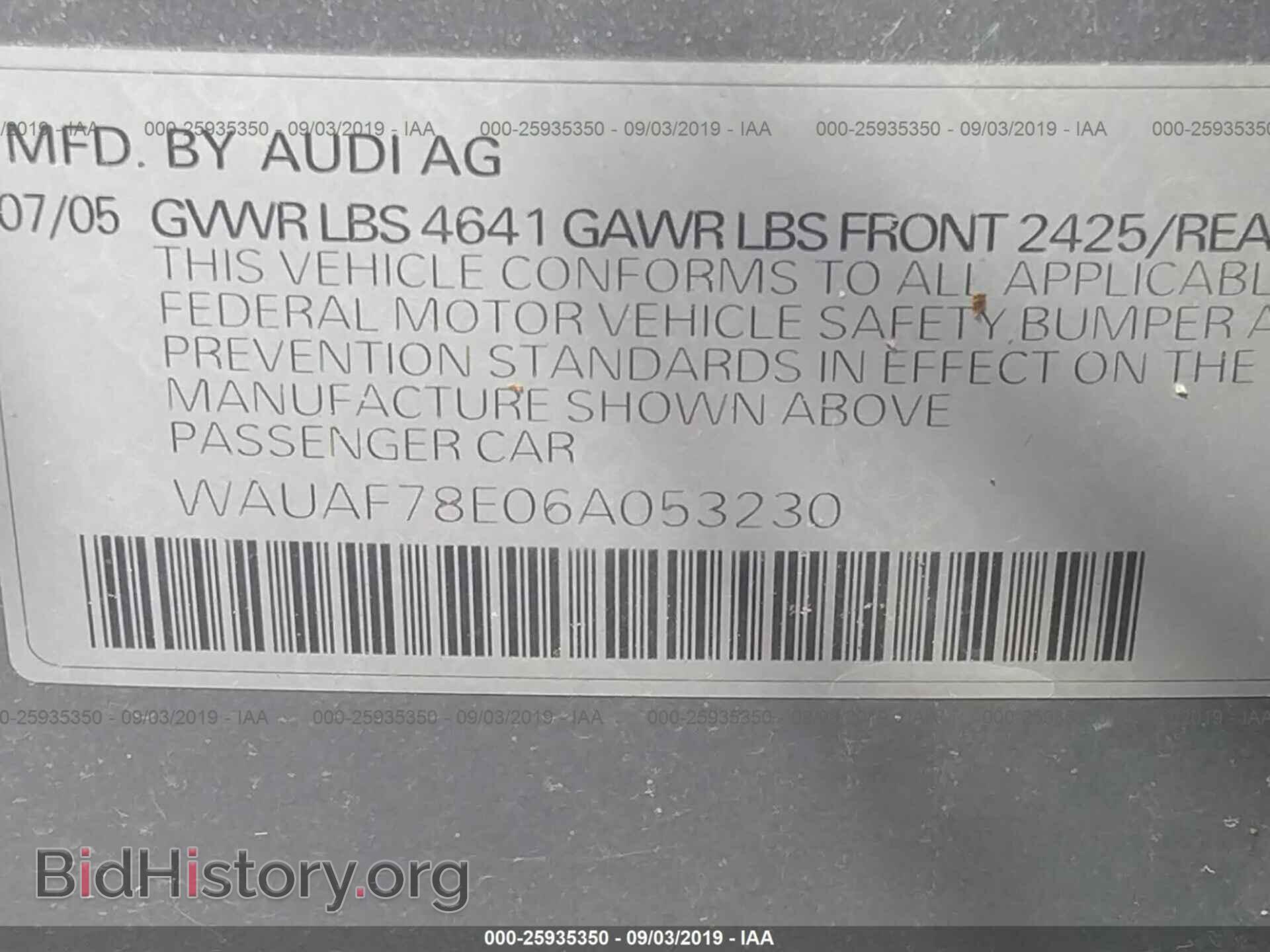 2006 AUDI A4 - VIN: WAUAF78E06A053230 - Фото 9