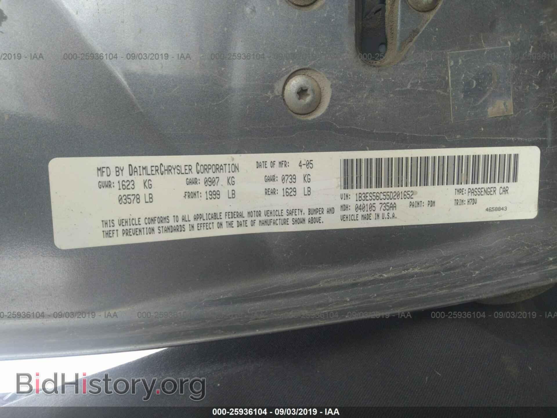 2005 DODGE NEON - VIN: 1B3ES56C55D201652 - Photo 9