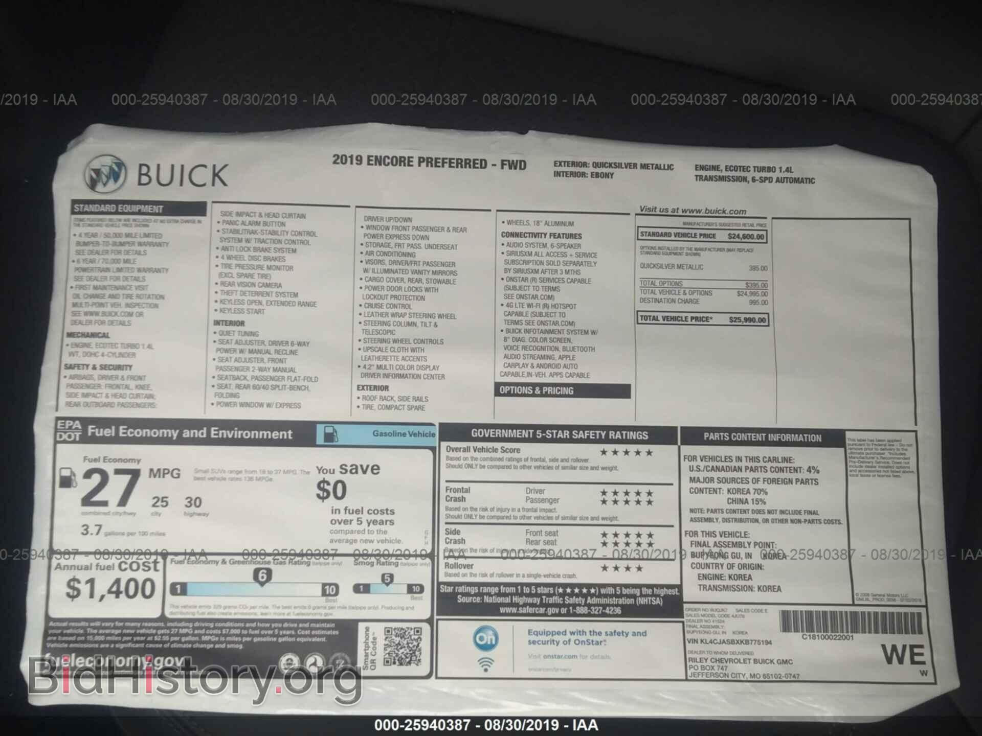 2019 BUICK ENCORE - VIN: KL4CJASBXKB775194 - Photo 6